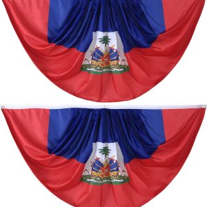 Bandera de abanico plisada haitiana de Haití de 3 x 6 pies, 2 banderas de abanico plisadas para interiores y exteriores, decoración de porche Bandera de abanico plisada haitiana de Haití de 3 x 6 pies, 2 banderas de abanico plisadas para interiores y exteriores, decoración de porche