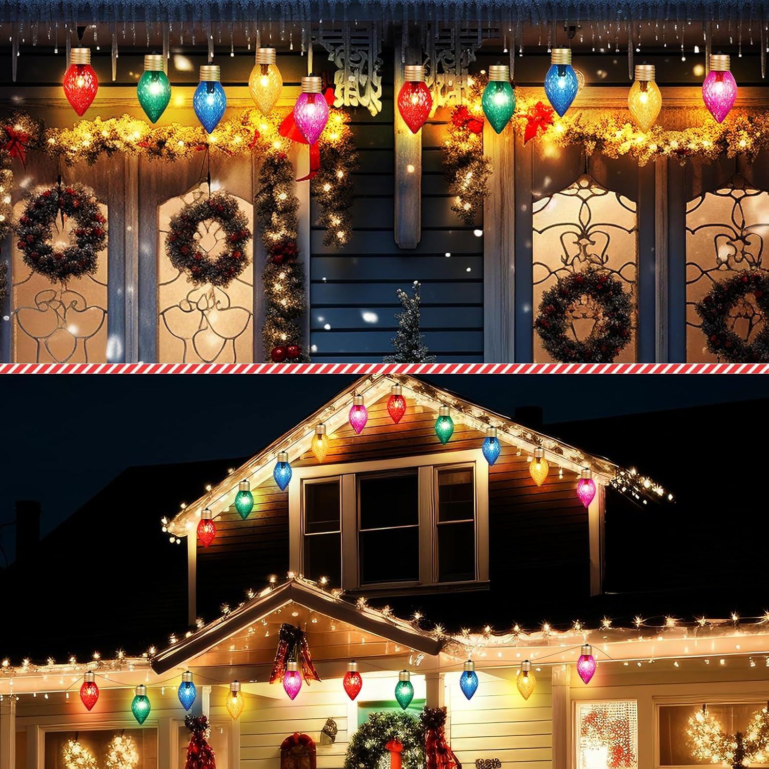 Treela 2 rollos de 20 luces LED de 13.5 pies gigantes de Navidad para exteriores, cadena de luces de Navidad gigantes para colgar de 8 pulgadas