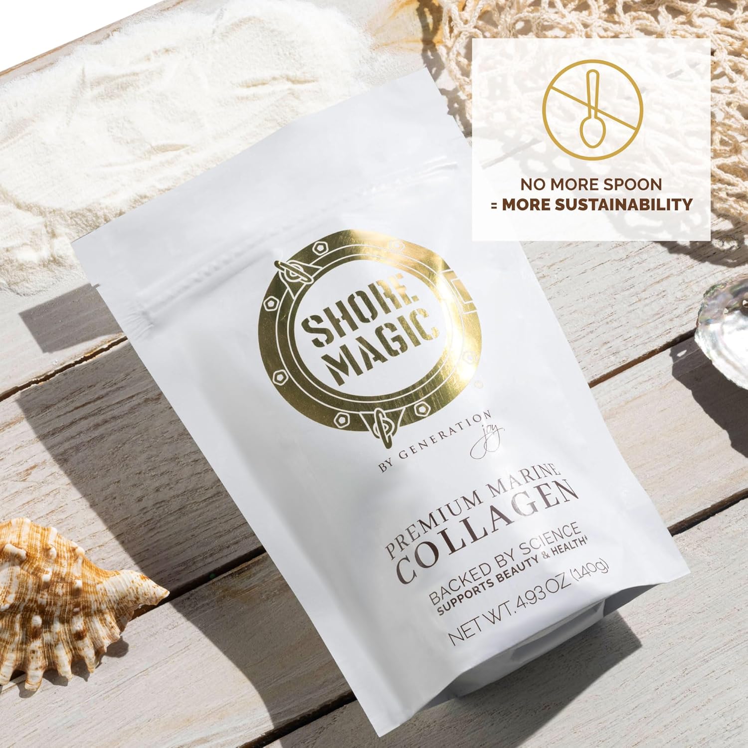 Shore Magic Polvo de colágeno marino prémium con tipo I II III y IV, péptidos hidrolizados para mujeres y hombres, procedentes de pescado silvestre,