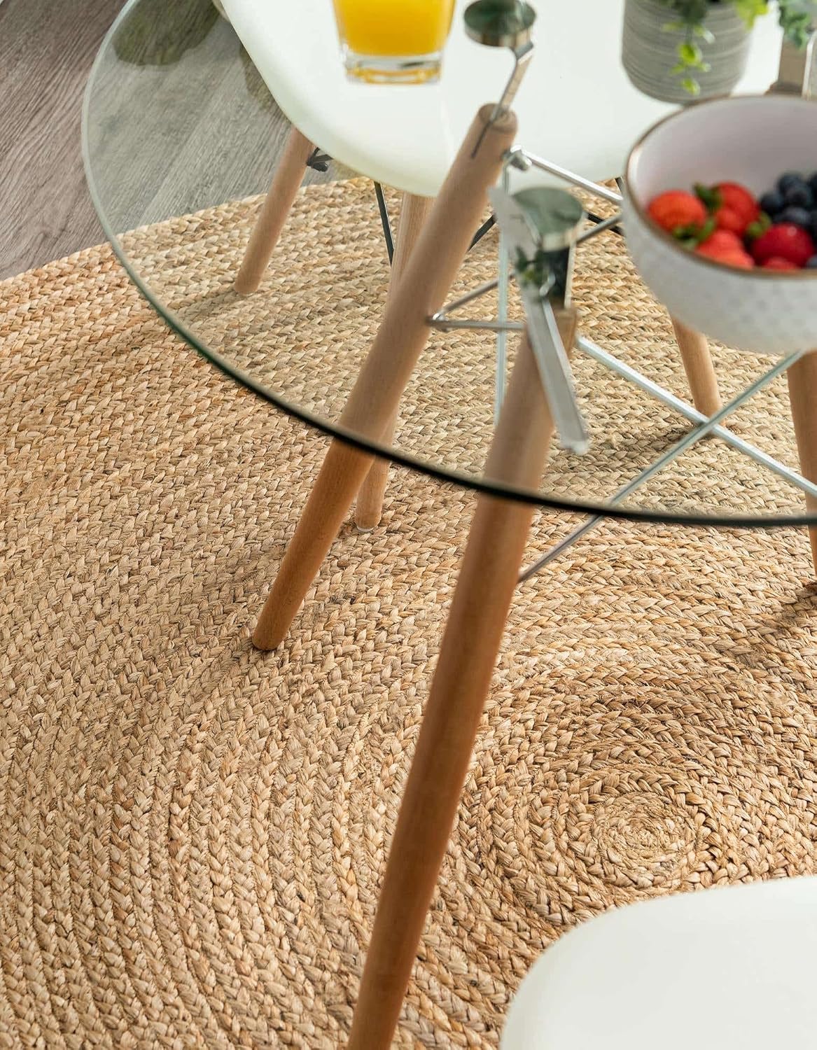 The Home Talk Alfombra bohemia de yute de 5 pies redonda tejida a mano para decoración de interiores y fiestas, estilo bohemio, elegante, suave y