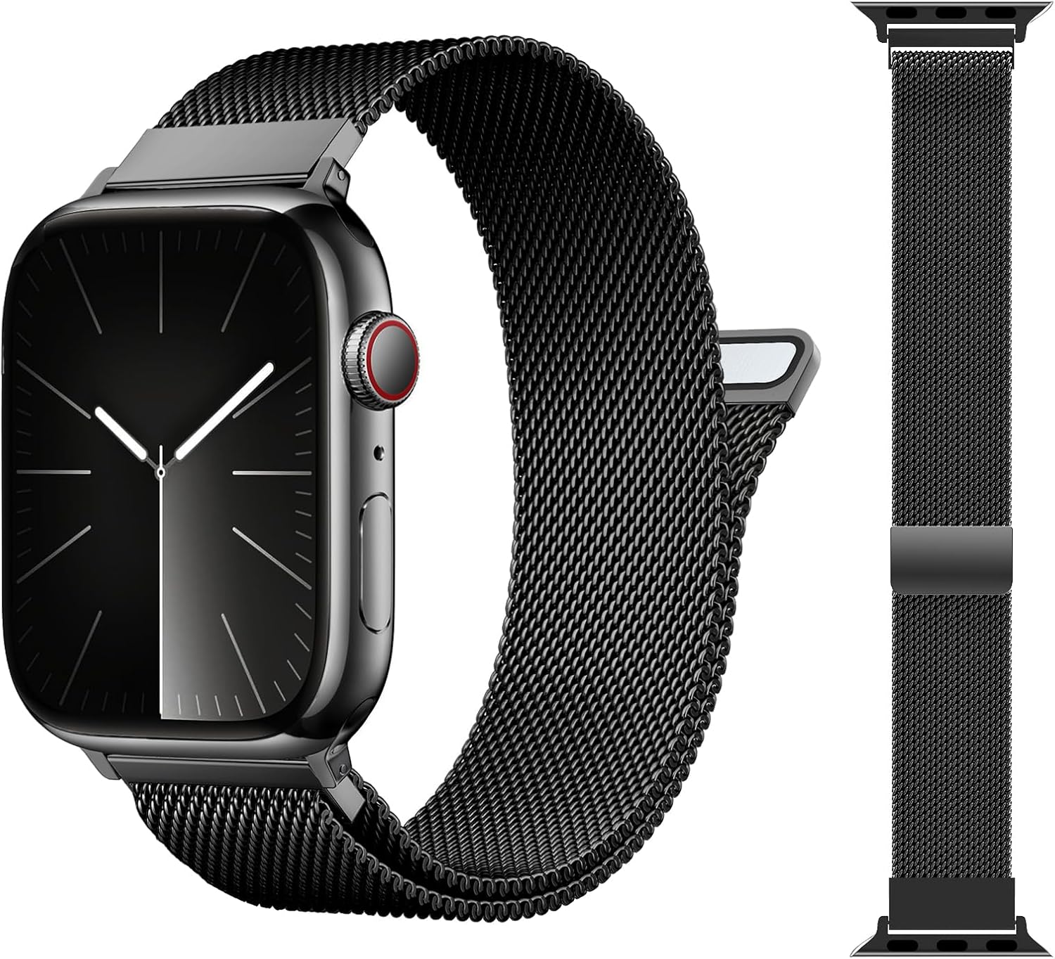 Correa milanesa original patentada compatible con Apple Watch Series 9, 8, 7, 6, 5, 4, 3, Ultra 2, 1, SE, de 1.929 in, 1.772 in, 1.732 in, 1.654 in,