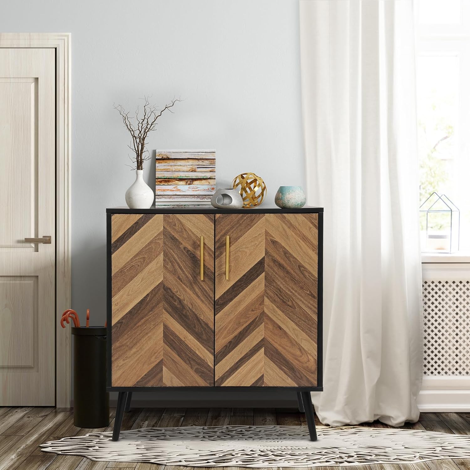 Juego de 2 armarios decorativos de almacenamiento con puertas y estantes, moderno aparador con almacenamiento, armarios independientes Credenza de