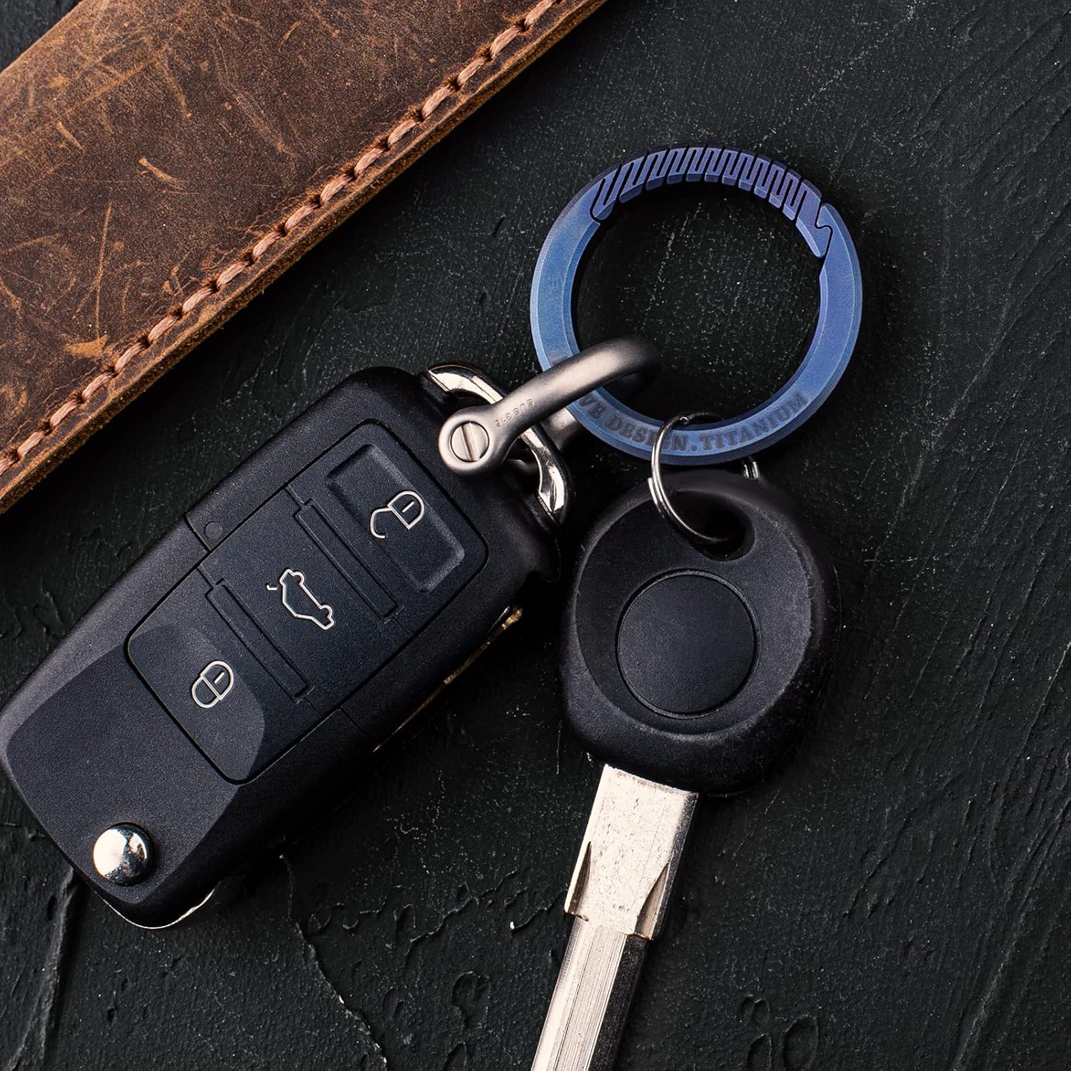 FEGVE Carabiner Keychain Clip with 2 Key Rings, Titanium Quick Release Keychain Small Carabiner Clip for Keys