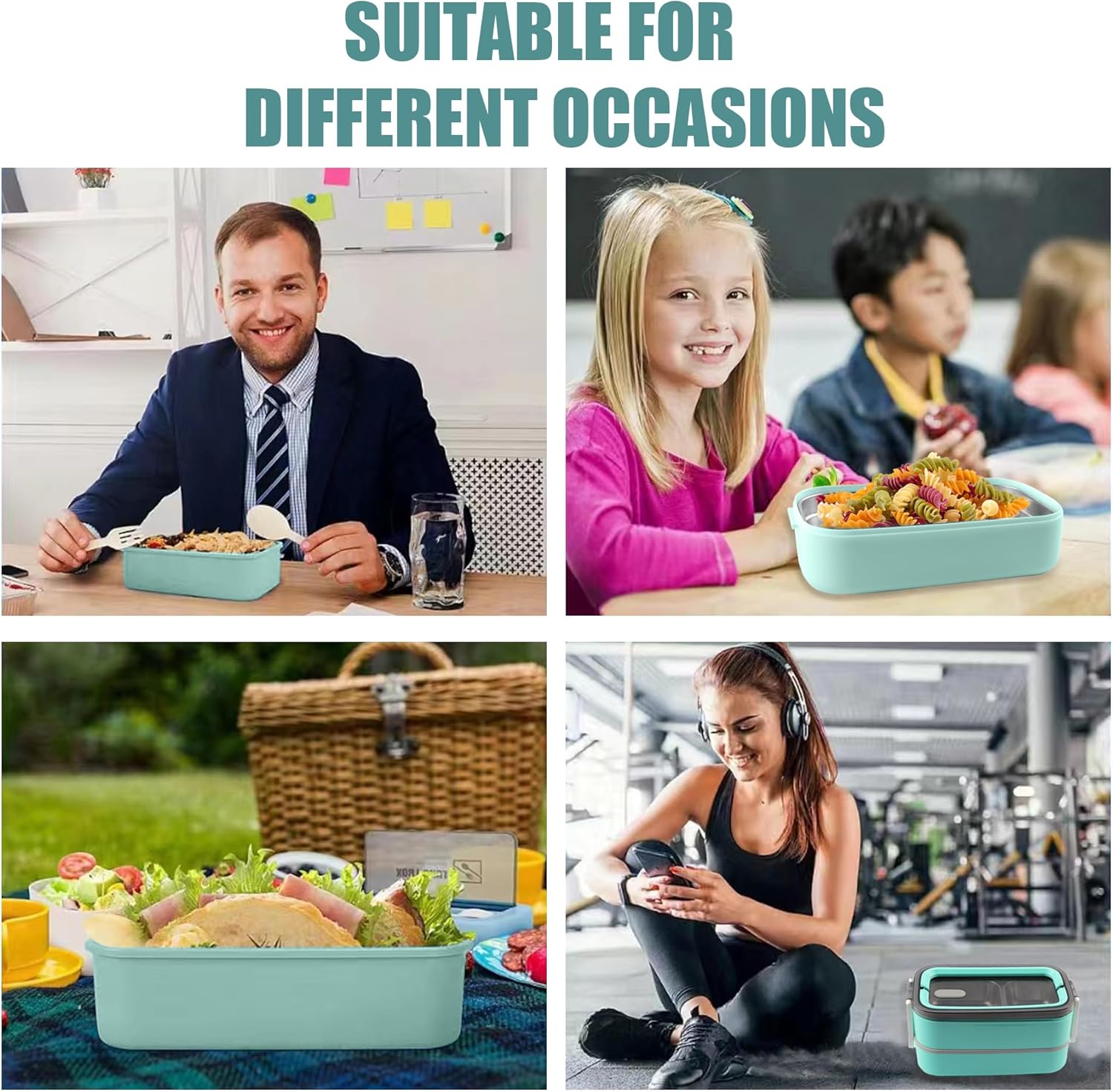 Lonchera Bento Box 304 de acero inoxidable a prueba de fugas, contenedores térmicos de almacenamiento de alimentos para adultos, hombres, mujeres (2
