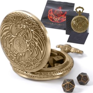 Juego de dados DND de micrometal MiniChrono’s Tiny, Mini Dice in a Dragon-Grabado Pocket Watch Case Accesorio portátil de Calabozos y Dragones Juego de dados DND de micrometal MiniChrono’s Tiny, Mini Dice in a Dragon-Grabado Pocket Watch Case Accesorio portátil de Calabozos y Dragones