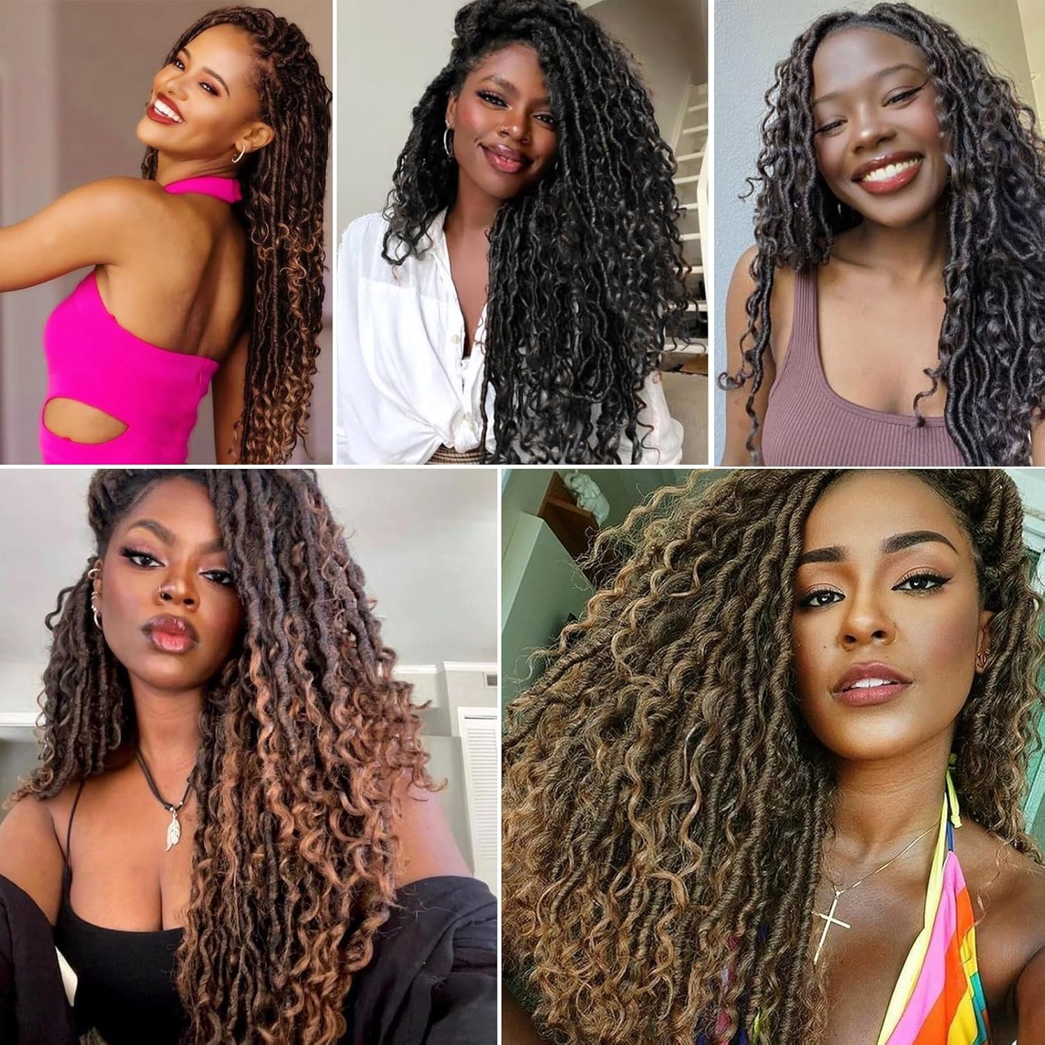 Copper Goddess – Rastas sintéticas de ganchillo con extremos rizados, 7 paquetes de cabello bohemio de ganchillo de 14 pulgadas, cabello de