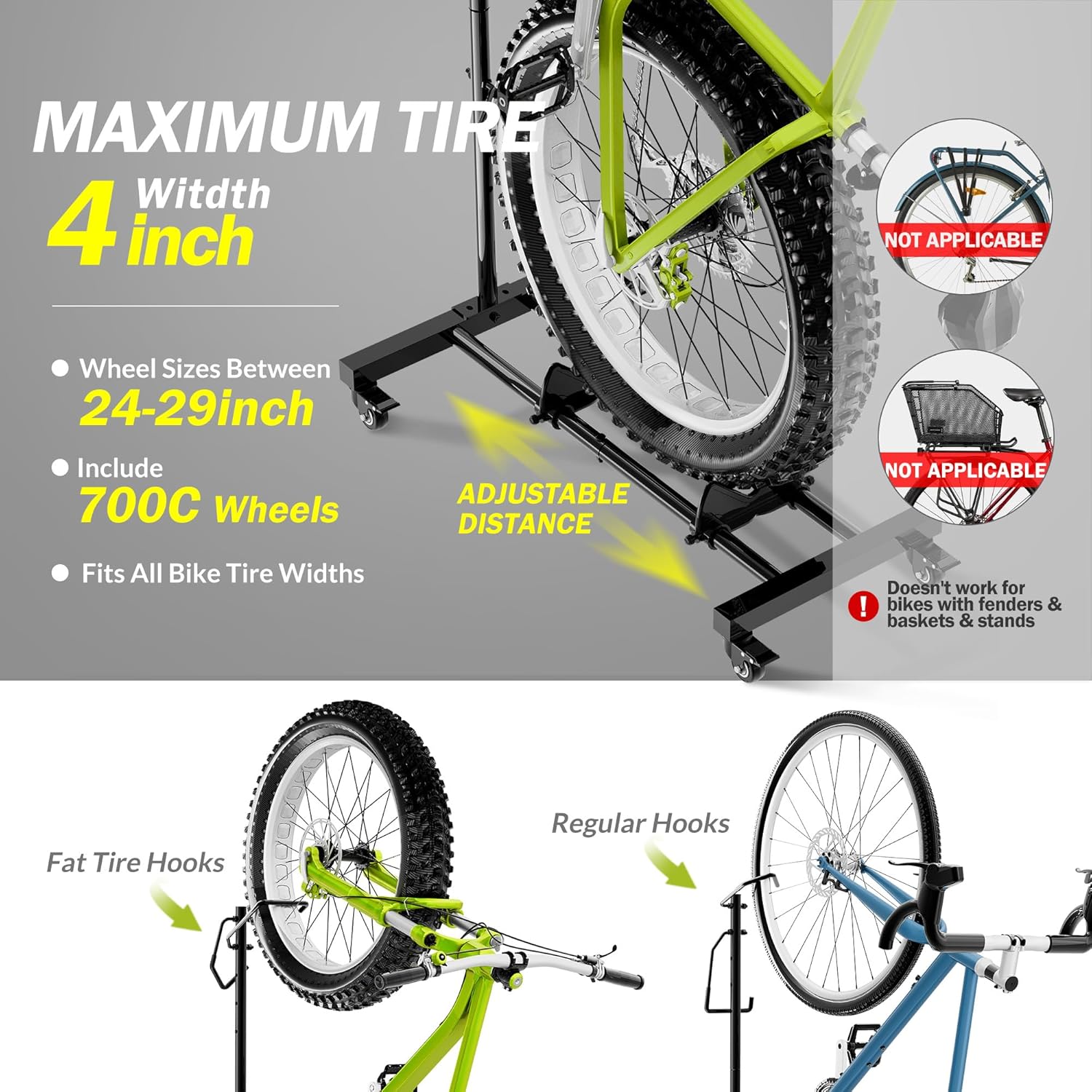 Soporte vertical para bicicleta, vertical y horizontal, altura ajustable, estante de almacenamiento de bicicletas para apartamento, estante de