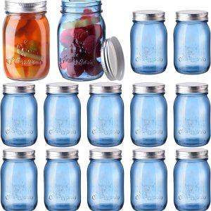 Yaomiao Paquete de 12 tarros azules con tapas, 16 onzas, boca regular, tarros de conservas vintage, herméticos a granel, multifuncionales, para Yaomiao Paquete de 12 tarros azules con tapas, 16 onzas, boca regular, tarros de conservas vintage, herméticos a granel, multifuncionales, para