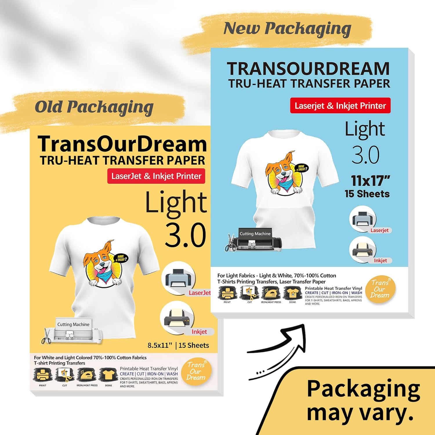 TransOurDream Papel de transferencia de calor para camisetas de luz blanca (15 hojas, 11 x 17 pulgadas, luz 3.0) vinilo de transferencia de calor