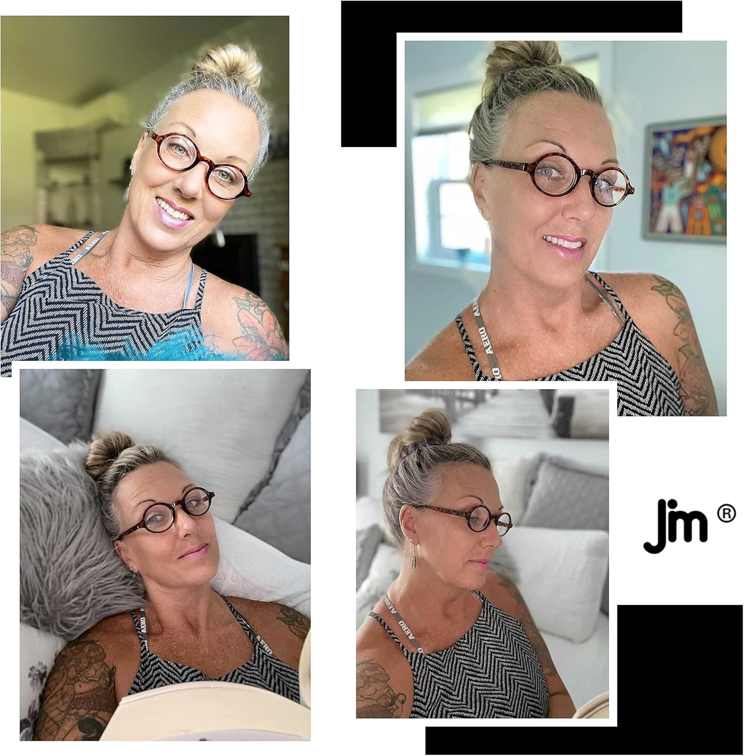 JM Juego de 4 lentes de lectura redondos retro con bisagra de resorte para hombres y mujeres, gafas para lectura, paquete de 4, mezcla +1.0