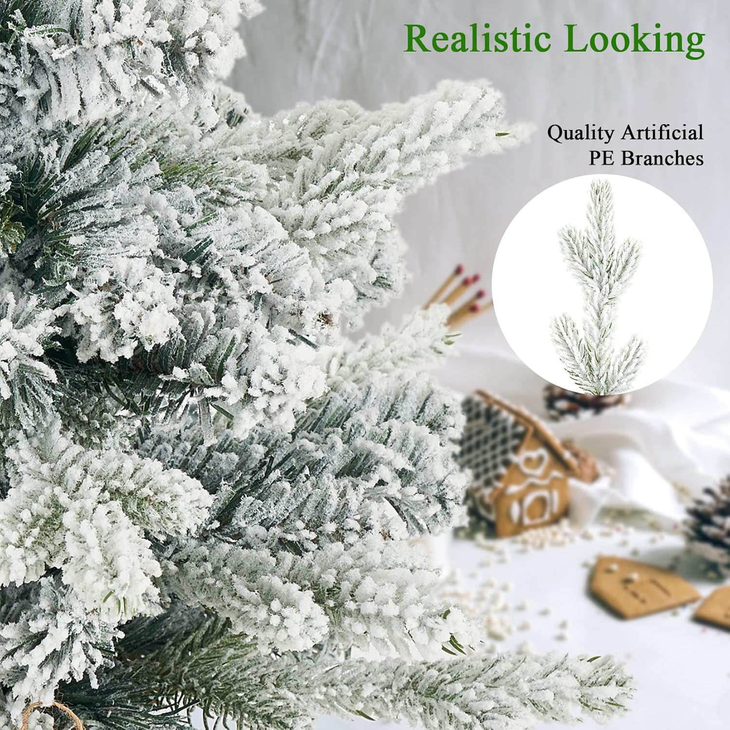 Árbol de Navidad artificial de mesa, pequeño, de 18 pulgadas, árbol de pino de Navidad flocado para mesa, escritorio, decoración de Navidad para el
