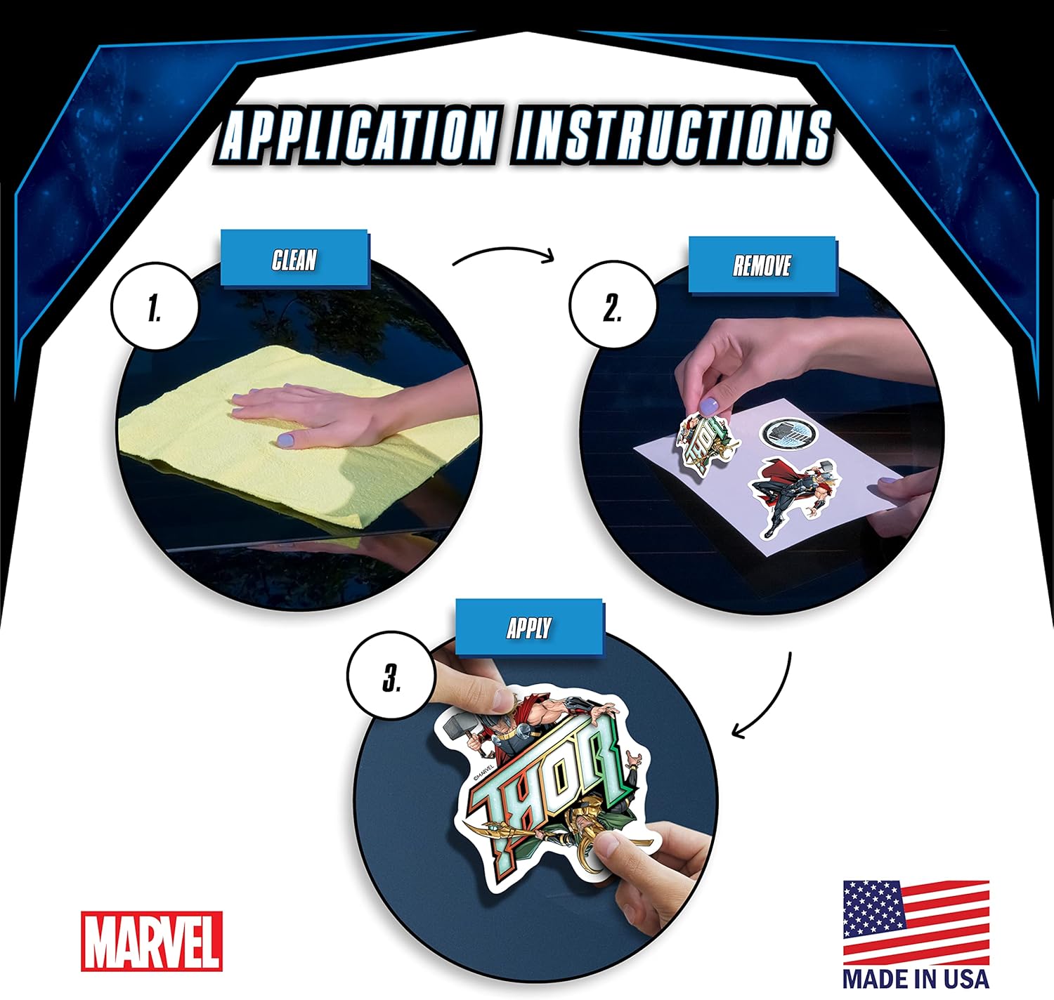 Marvel Thor – Juego de 3 calcomanías de vinilo para exteriores, para automóvil, laptop, computadora, botella de agua, calcomanías de Marvel para