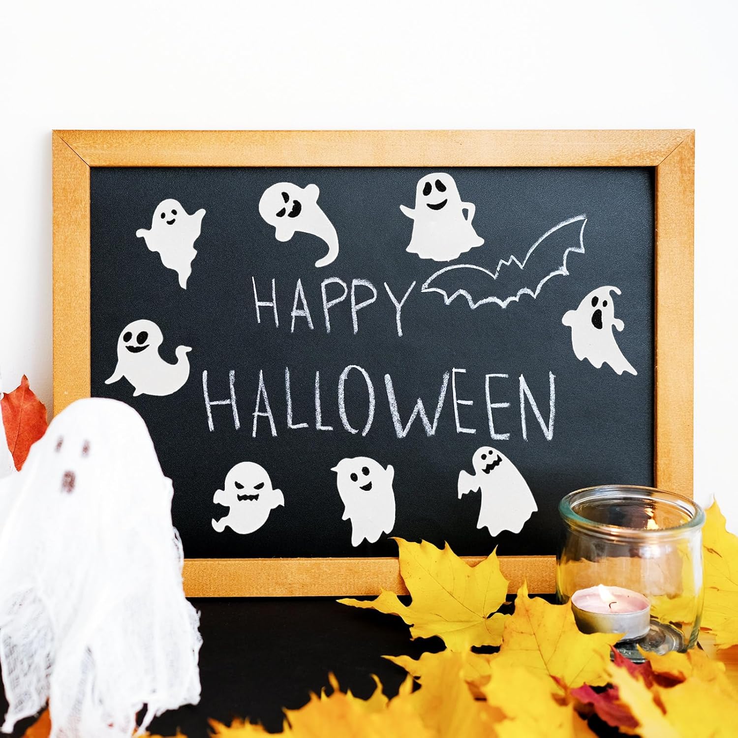 AnyDesign – 450 calcomanías de espuma de fantasma de Halloween, calcomanías autoadhesivas de fantasma, calcomanías blancas y negras para Halloween,
