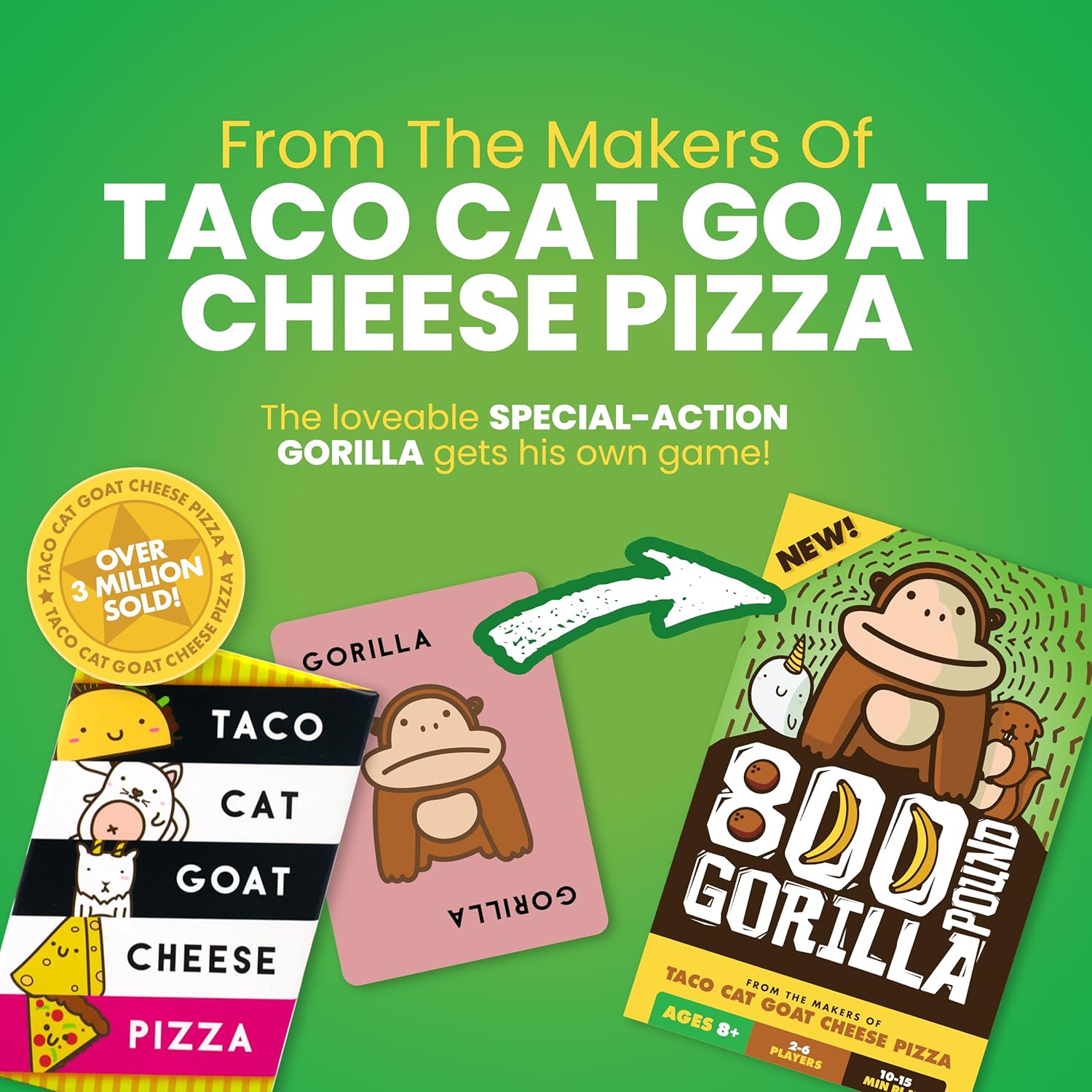 Taco Cat Goat Cheese Pizza – Juego de mesa Gorilla de 800 libras, divertido juego de cartas familiar para niños y adultos, ideal para noche de