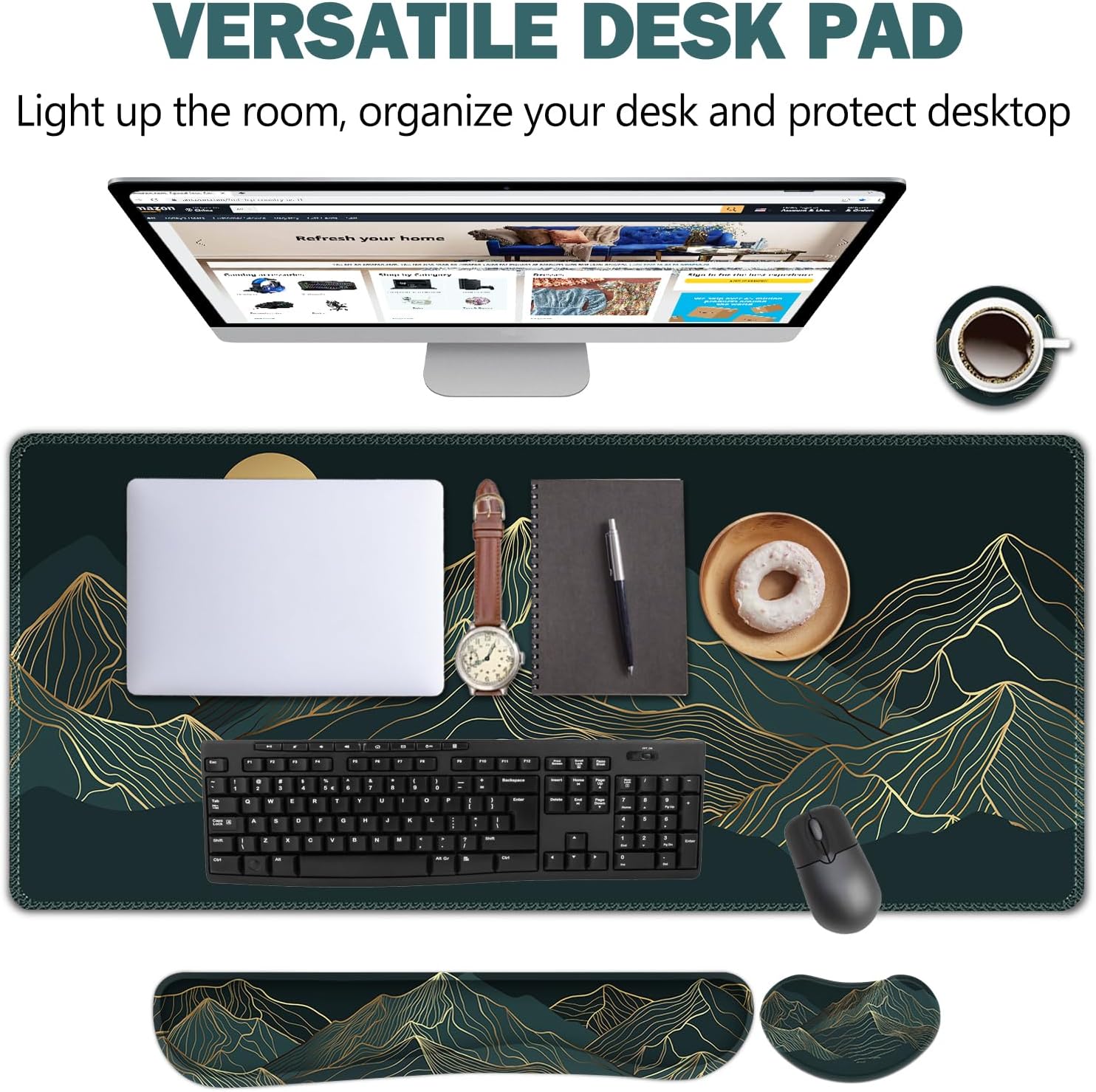 AIMSA Juego de reposamuñecas para teclado y mouse, alfombrilla de escritorio extendida + alfombrilla ergonómica para mouse con reposamuñecas +