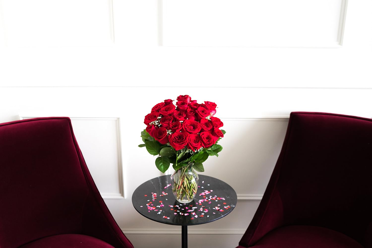 From You Flowers – Dos docenas de rosas rojas de tallo largo con jarrón de vidrio (flores frescas), cumpleaños, aniversario, recuperarse,