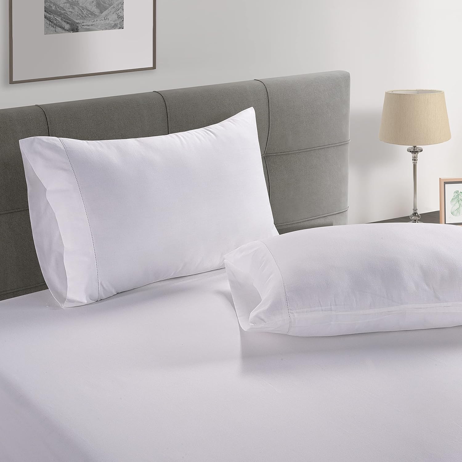 Lane Linen – Juego de 2 piezas con sábana bajera 100% algodón orgánico en tamaño individual y 1 funda de almohada, con tejido de percal de algodón