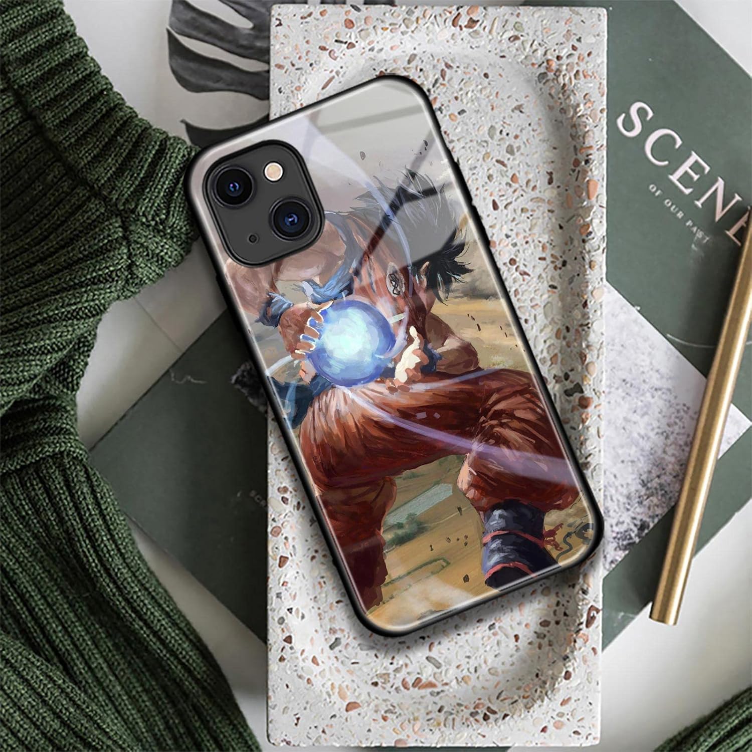 Carcasa de anime japonés anticaídas, diseño de manga antideslizante, de vidrio brillante para teléfono celular (para iPhone 14 Pro Max, Goku