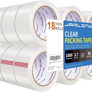 JARLINK Cinta de embalaje transparente (18 rollos), cinta de embalaje resistente para embalaje de envío, sellado en movimiento, 2.7 mil de grosor, JARLINK Cinta de embalaje transparente (18 rollos), cinta de embalaje resistente para embalaje de envío, sellado en movimiento, 2.7 mil de grosor,