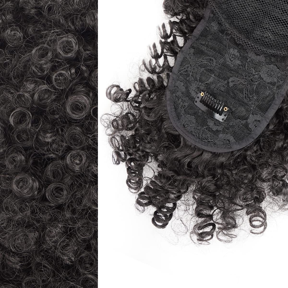 Cetiq Cola de caballo afro con cordón y flequillo, cola de caballo con cordón para mujer, extensiones de cabello rizado rizado con clip, extensiones
