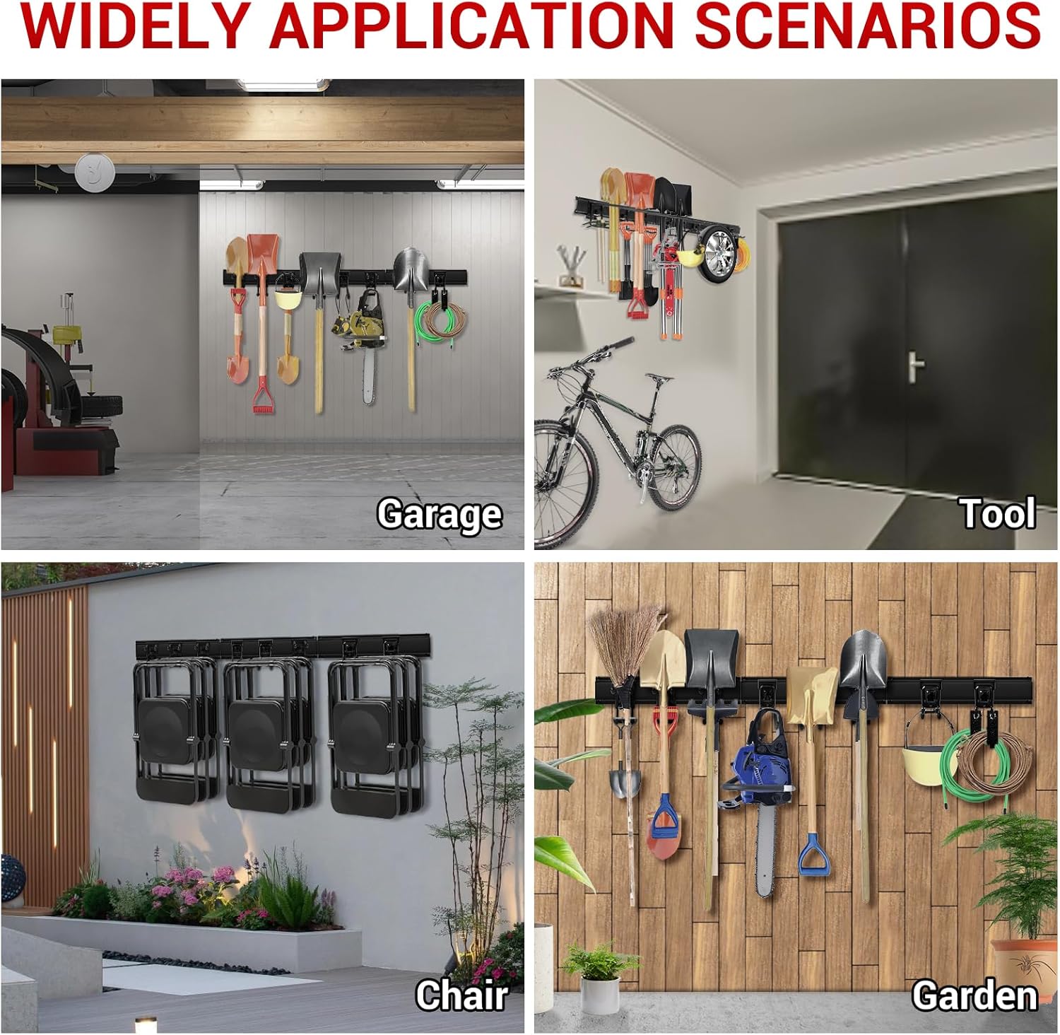 LADER Organización de garaje ajustable de 48 pulgadas, 13 piezas de organizador de herramientas de garaje para montaje en pared, estantería de