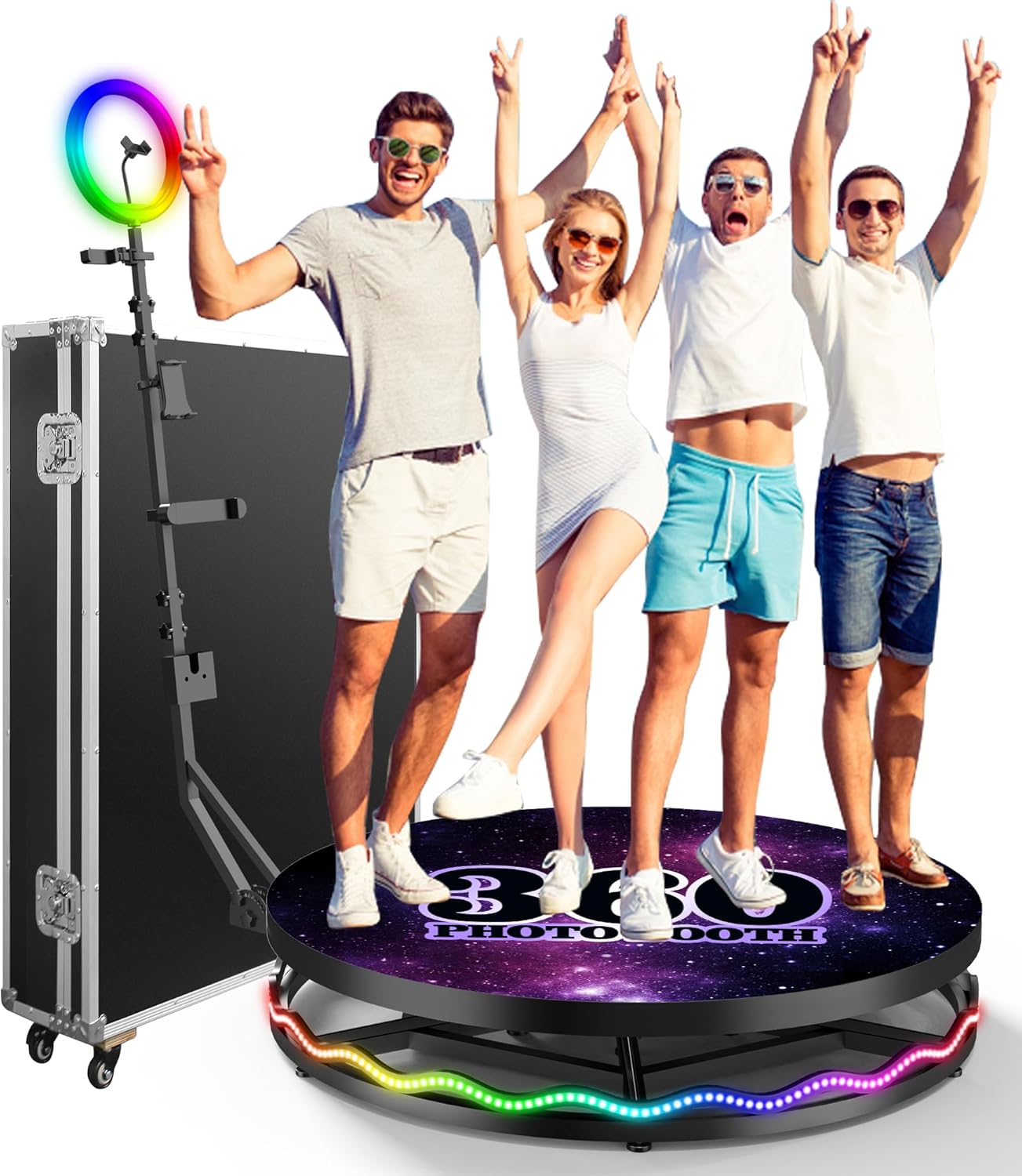 Máquina de cabina de fotos 360 para fiestas con anillo sin luz personalizada Logo Stand en control remoto Cámara lenta automática 360 Spin Photo