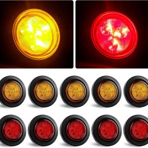 10 luces LED marcadoras de 2 pulgadas, (5 ámbares + 5 rojos), luces de marcador laterales de remolque, 9 diodos con reflectores para camiones de 10 luces LED marcadoras de 2 pulgadas, (5 ámbares + 5 rojos), luces de marcador laterales de remolque, 9 diodos con reflectores para camiones de