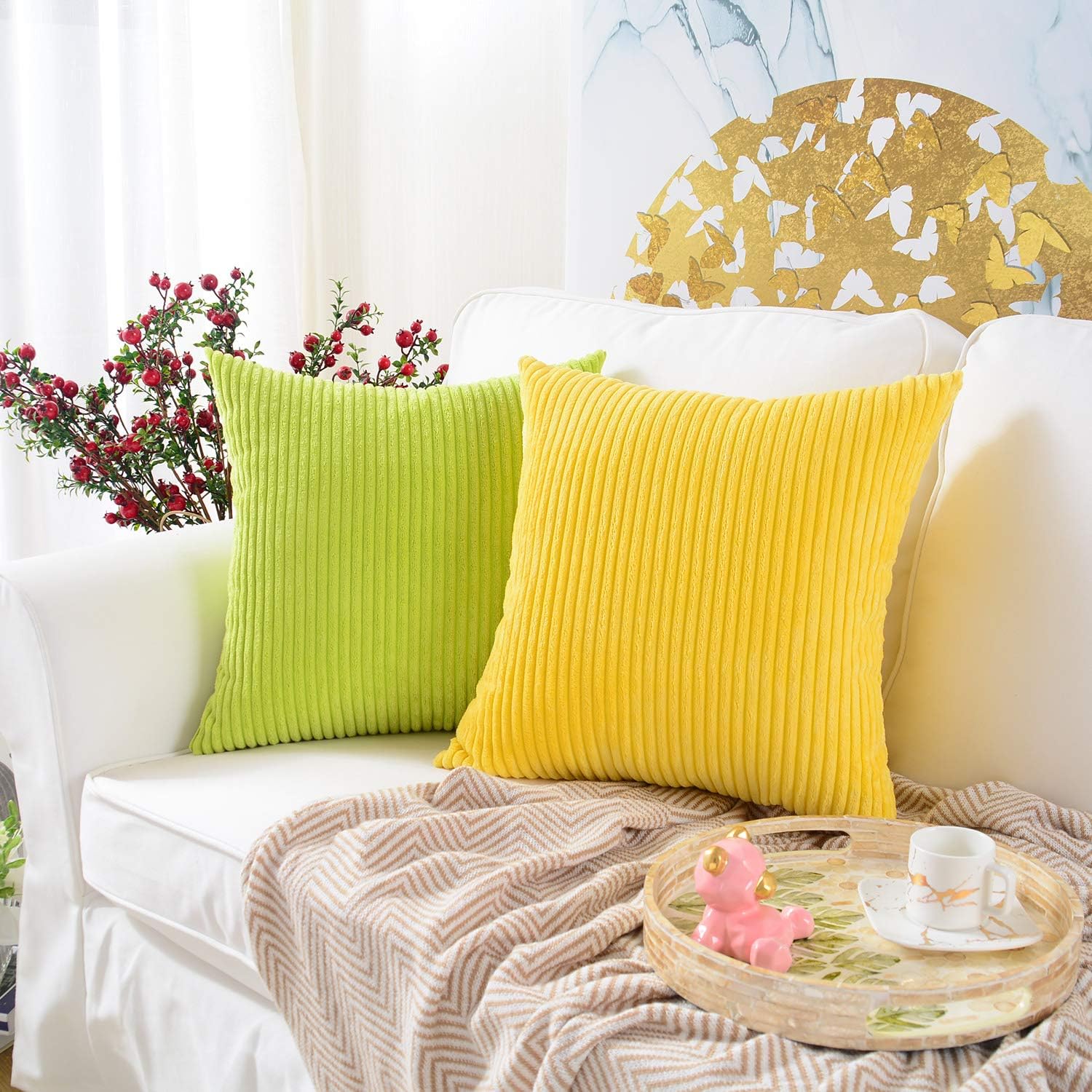 MERNETTE- Funda de cojín de pana, suave, decorativa, cuadrada, para decoración del hogar, para sofá, cama, silla