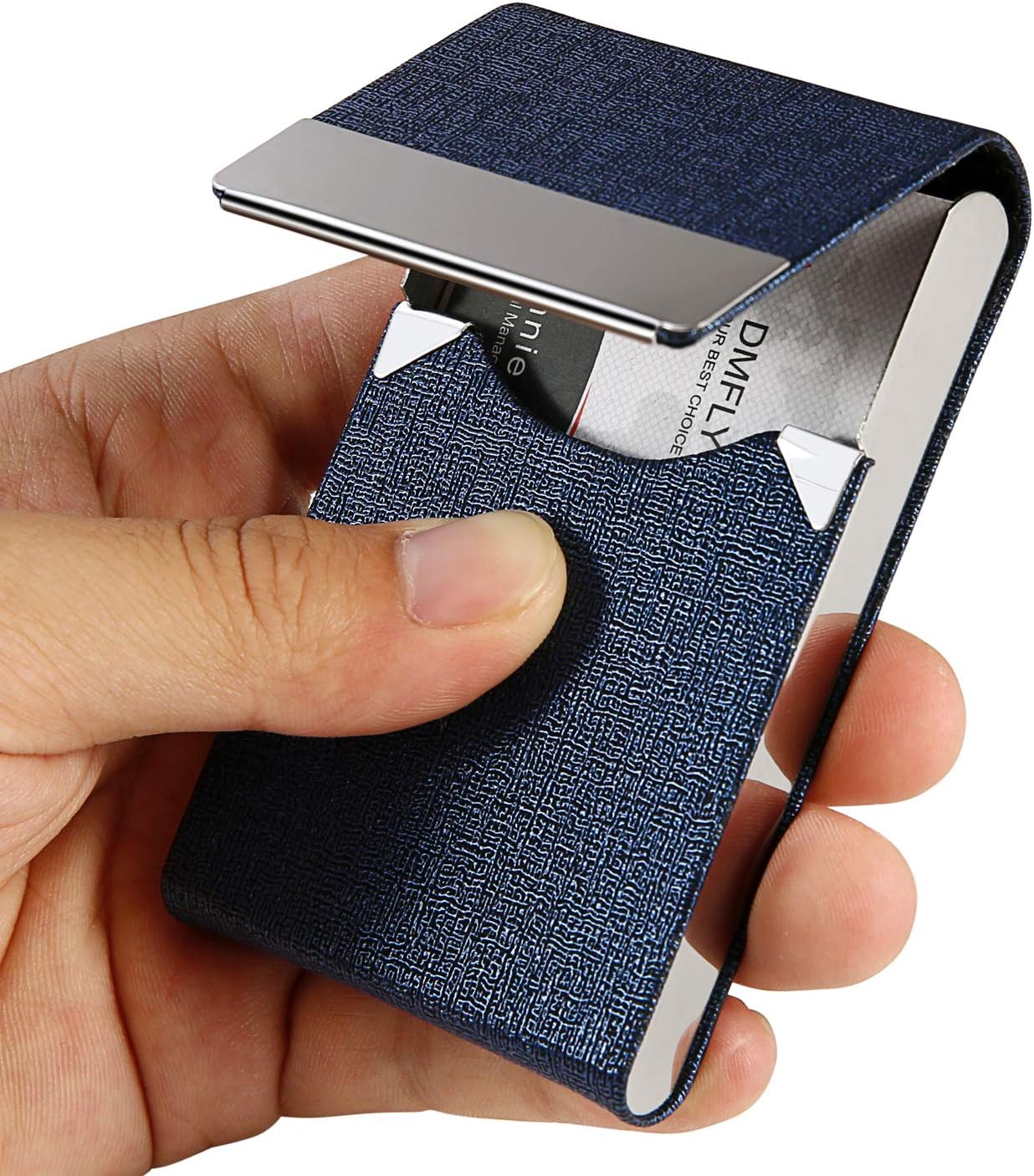 Tarjetero con diseño ultra delgado, funda para tarjetas de visita con piel sintética de alta calidad, bolsillo para trajes, tarjetero metálico para