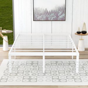alazyhome Marco de cama de metal de 18 pulgadas, plataforma resistente, sin ruido, soporte de listones de acero, fácil montaje, sin ruido, no alazyhome Marco de cama de metal de 18 pulgadas, plataforma resistente, sin ruido, soporte de listones de acero, fácil montaje, sin ruido, no