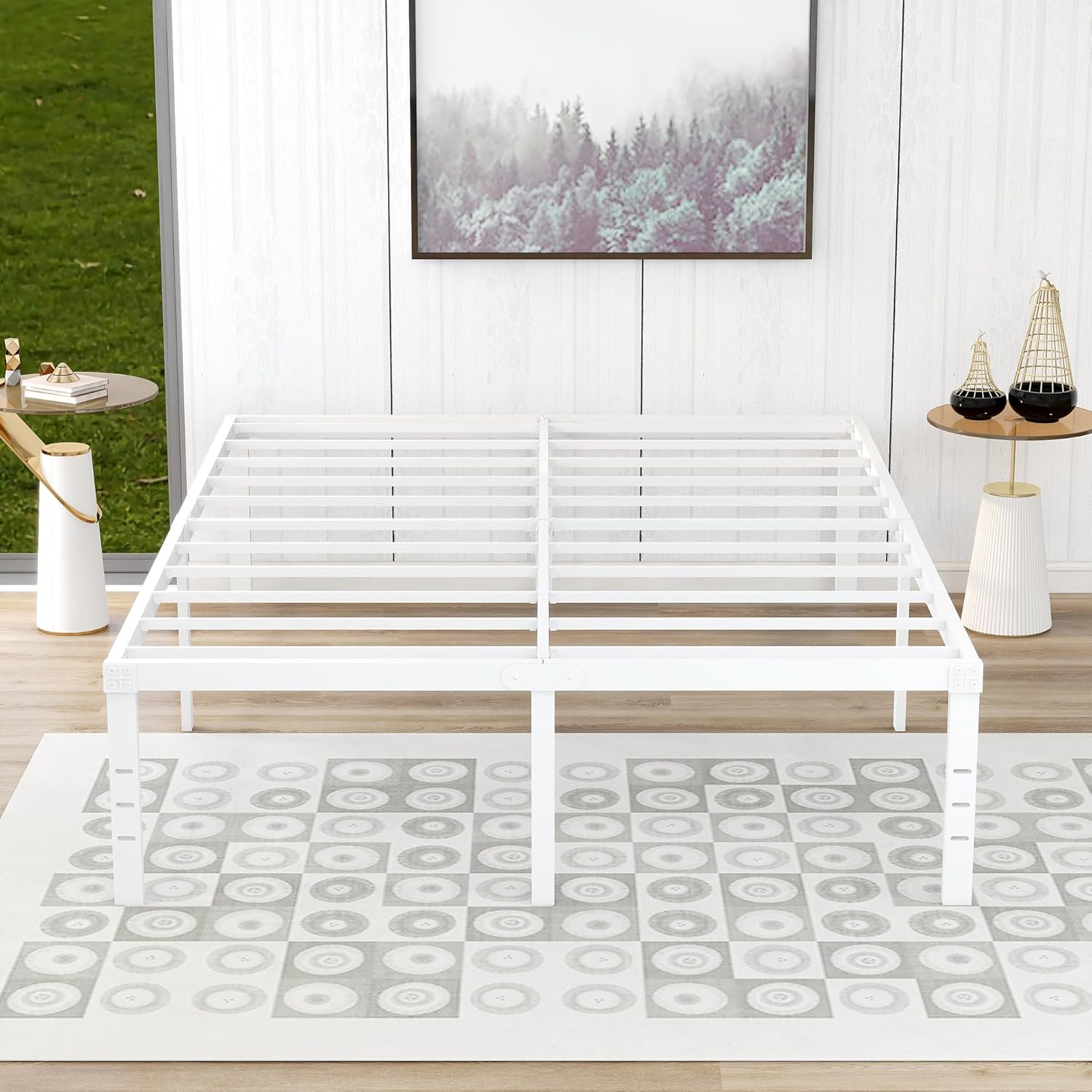 alazyhome Marco de cama de metal de 18 pulgadas, plataforma resistente, sin ruido, soporte de listones de acero, fácil montaje, sin ruido, no