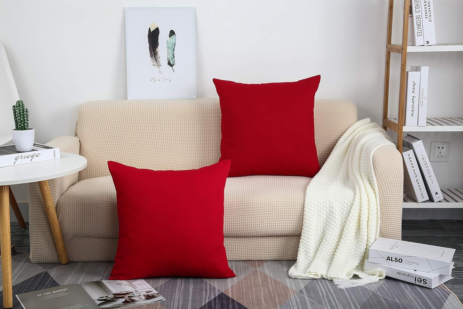 TangDepot – Funda de almohada hecha a mano 100% lona de algodón, Algodón, Rojo (Christmas Red)