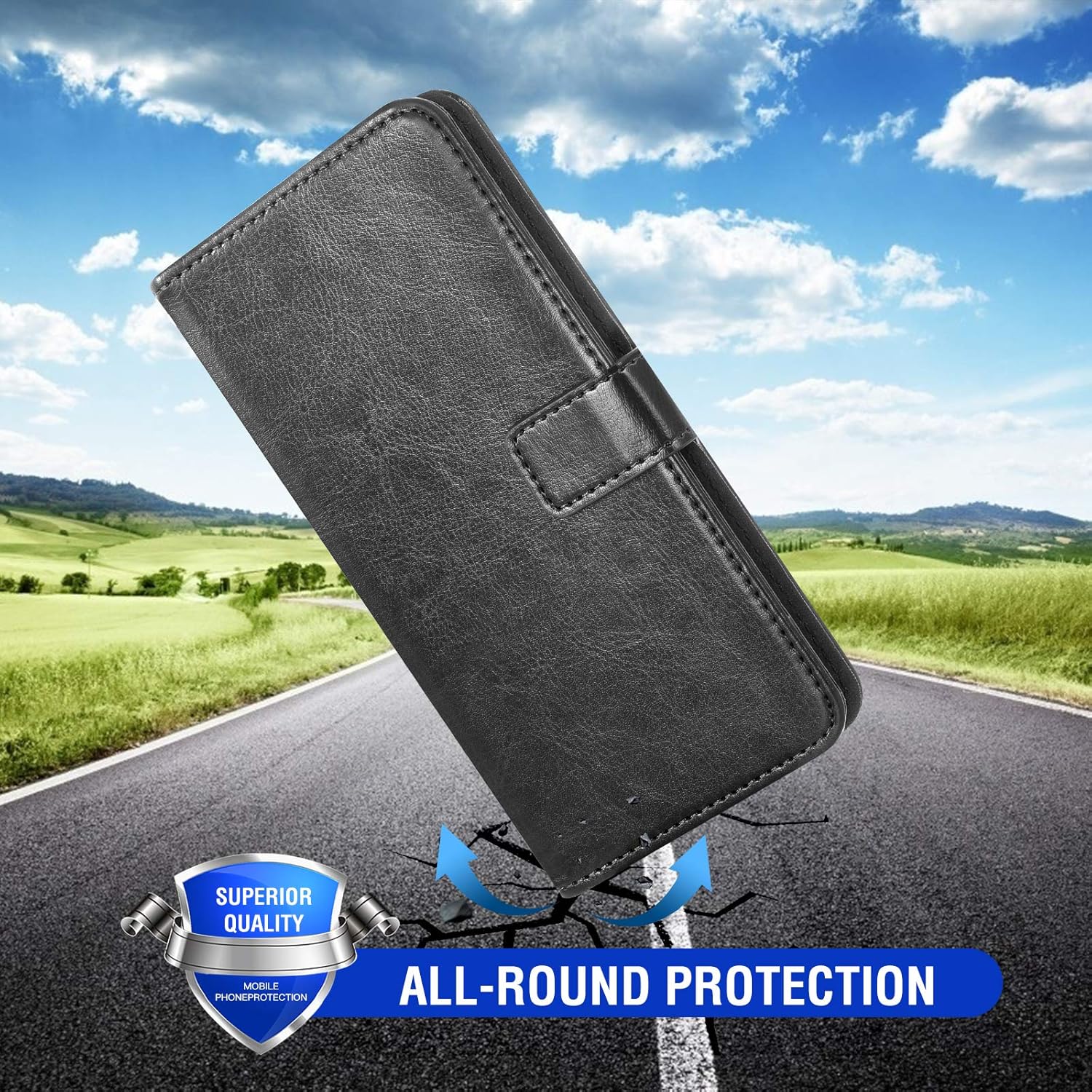 Asuwish Compatible con LG X ChargeFiesta 2 LTEX Power 2X5LV7 – Funda tipo cartera de vidrio templado, protector de pantalla de cuero, soporte para