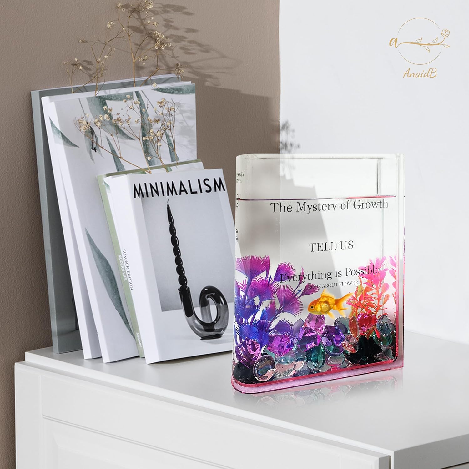 AnaidB Florero de libro para flores, jarrón de acrílico para flores, jarrones de libros, jarrón transparente para libros, jarrón con forma de libro,