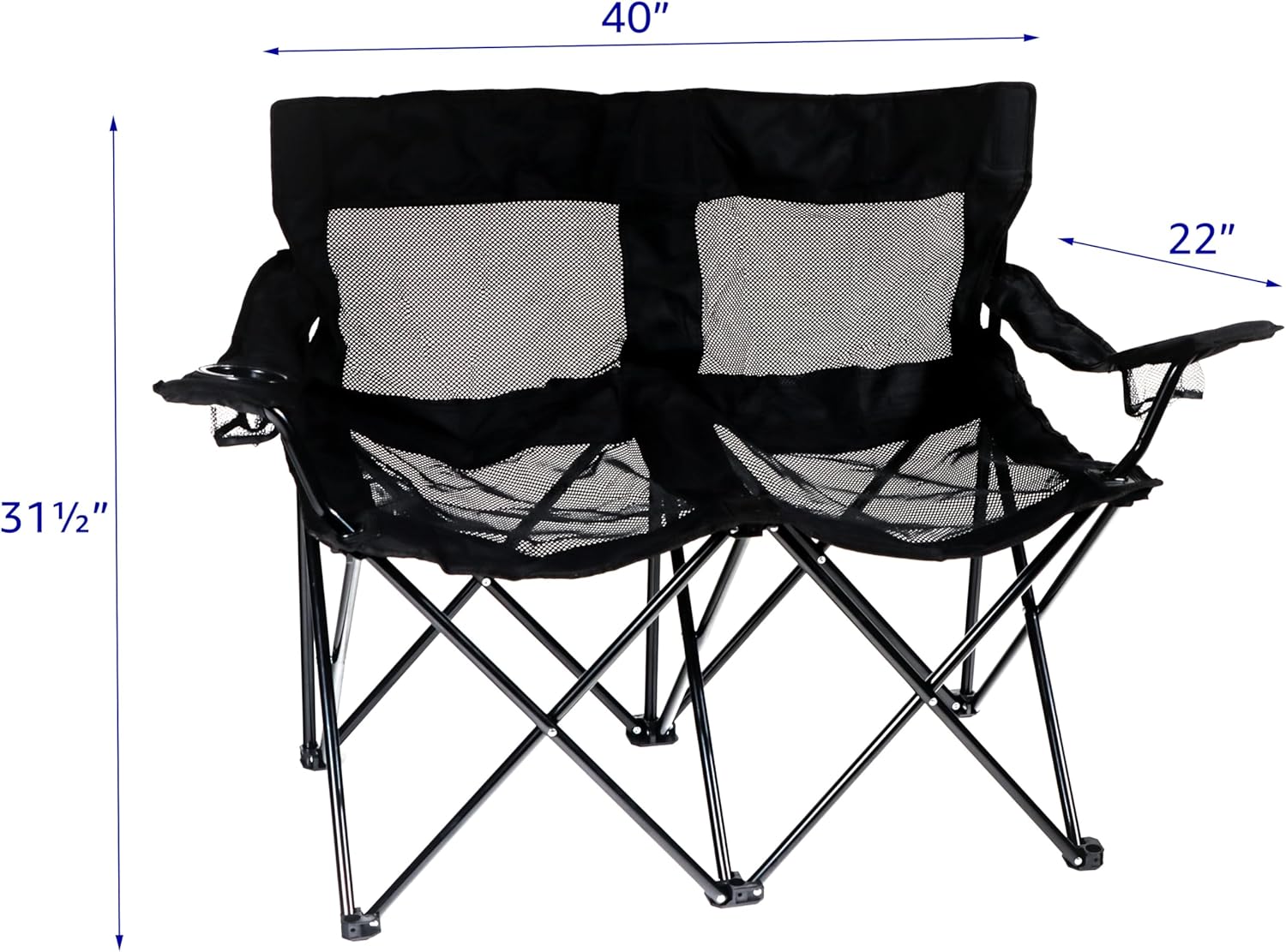 Trademark Innovations Silla de campamento de malla con marco de acero estilo biplaza, doble, color negro