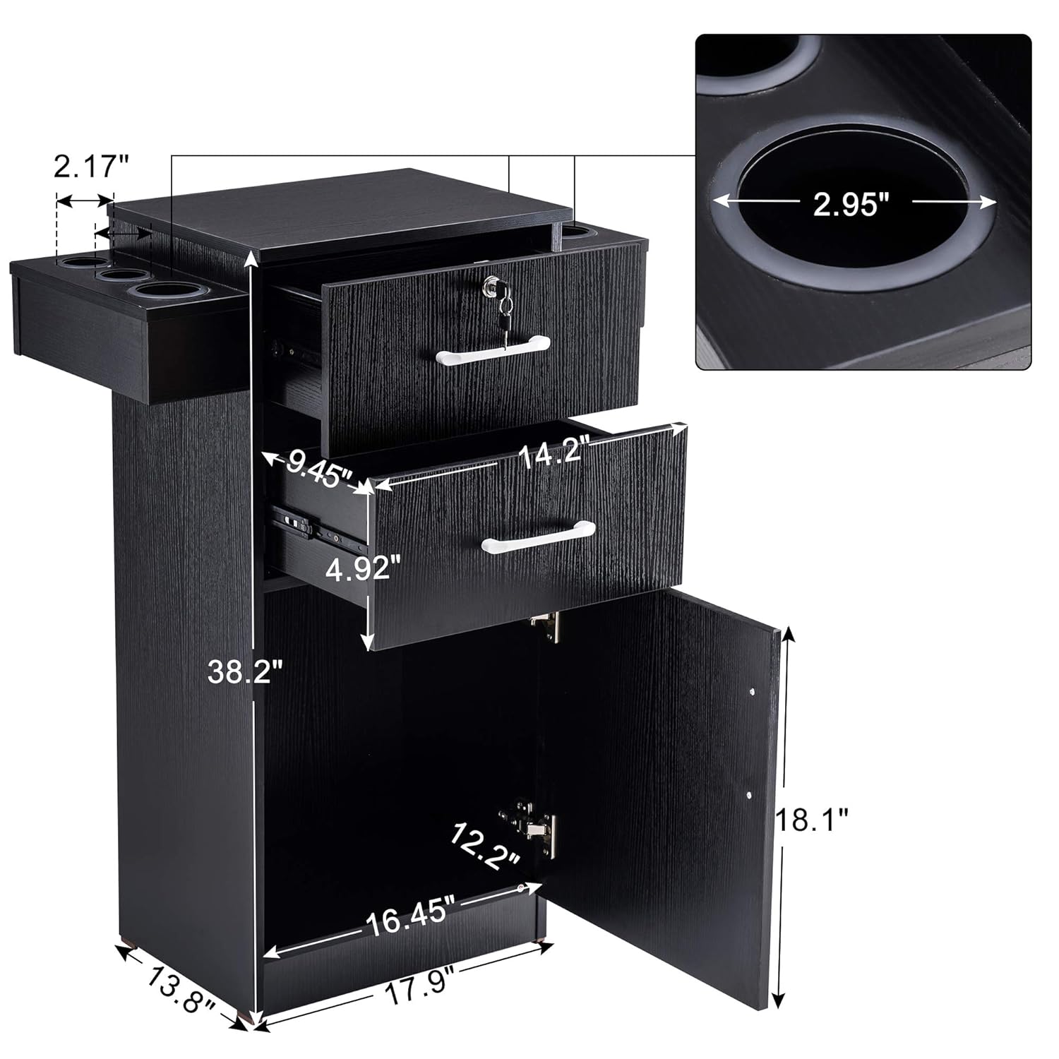 BarberPub 38 x 18 x 14 pulgadas con cerradura para salón de belleza Gabinete de almacenamiento para salón de belleza, secador de pelo, peluquería,