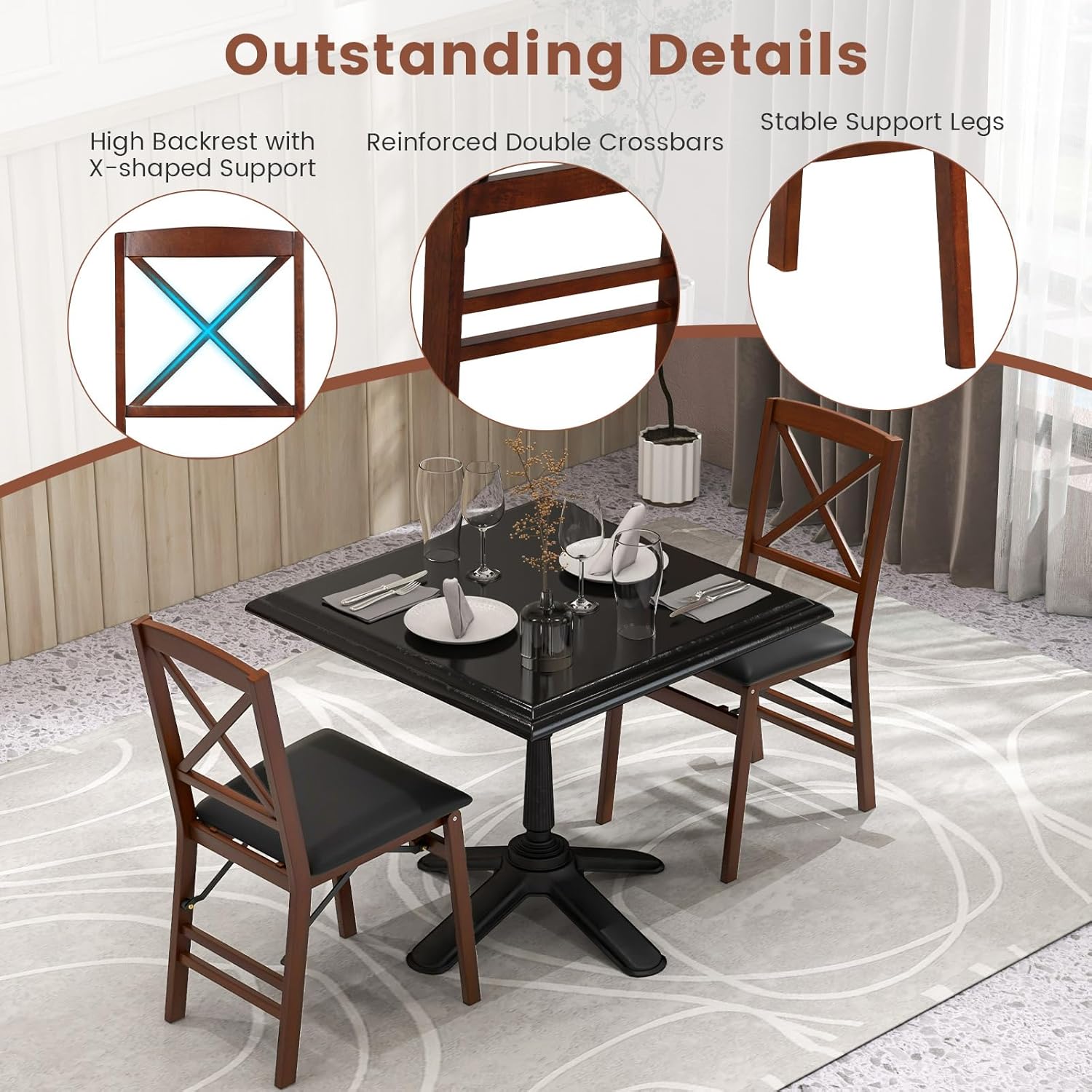 Giantex Juego de 2 sillas de comedor plegables de madera con asiento acolchado, marco de madera maciza, carga máxima de 400 libras, sin montaje,