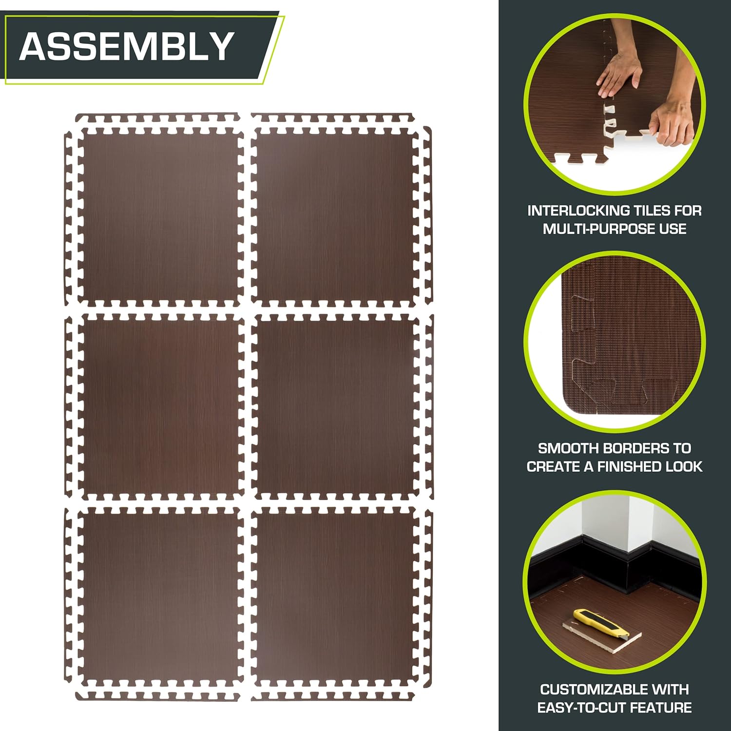 ProsourceFit Tapete de rompecabezas de grano de madera de 12 pulgadas, 6 azulejos de espuma EVA entrelazados (24 pies cuadrados) para equipos de