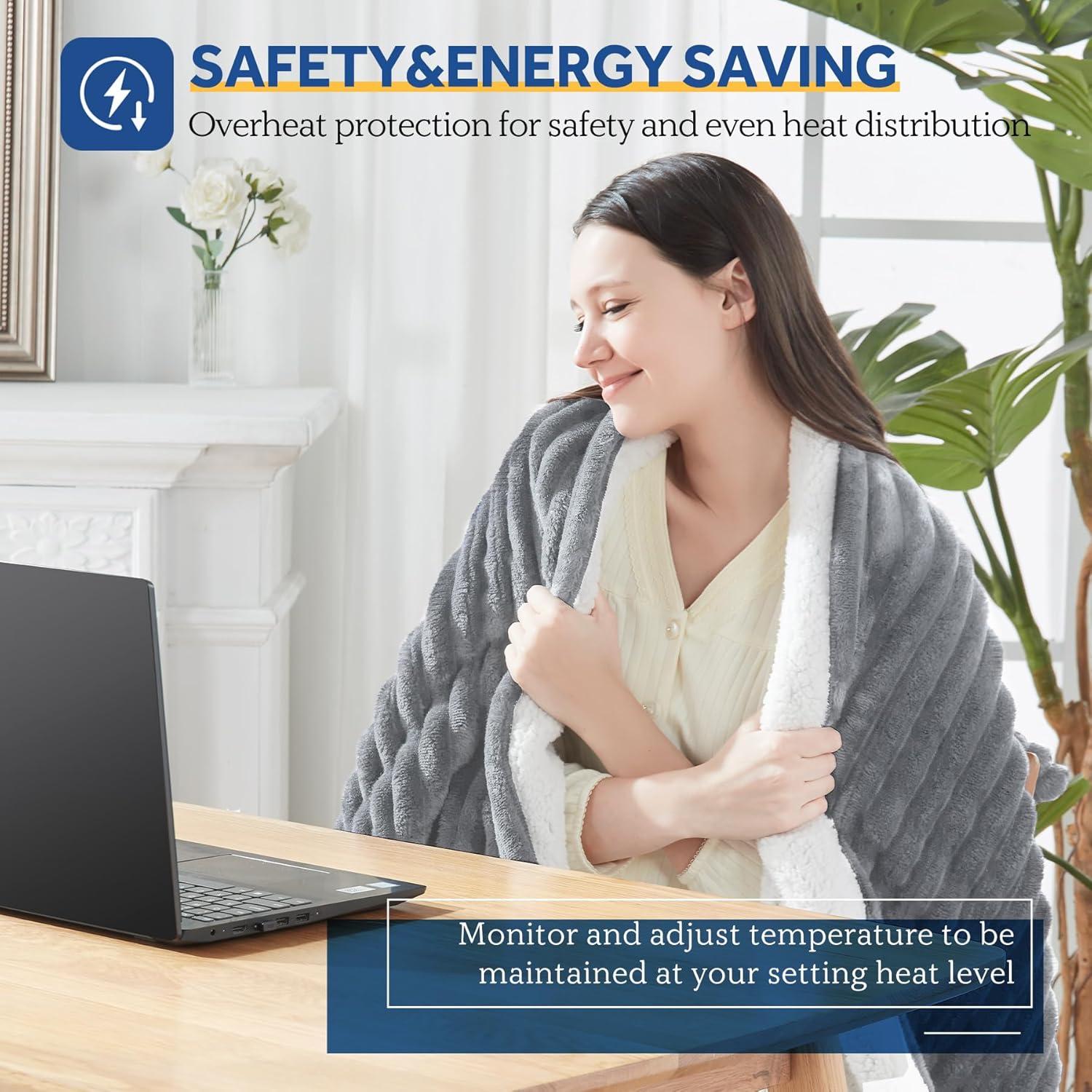 SEALY Manta térmica eléctrica, manta térmica de 50 x 60 pulgadas, 6 niveles de calor y 2-10 horas de protección contra sobrecalentamiento de apagado