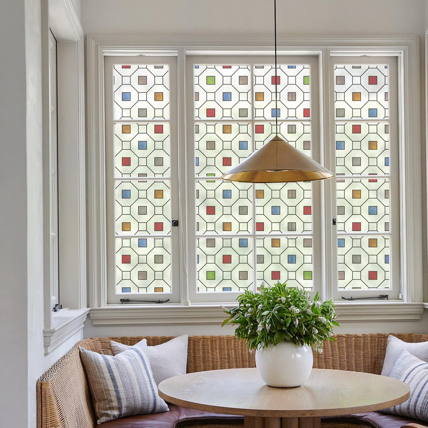 DKTIE Película decorativa con patrón geométrico moderno para ventana, sala de estar, balcón, puerta, dormitorio, baño, ventana, película esmerilada,