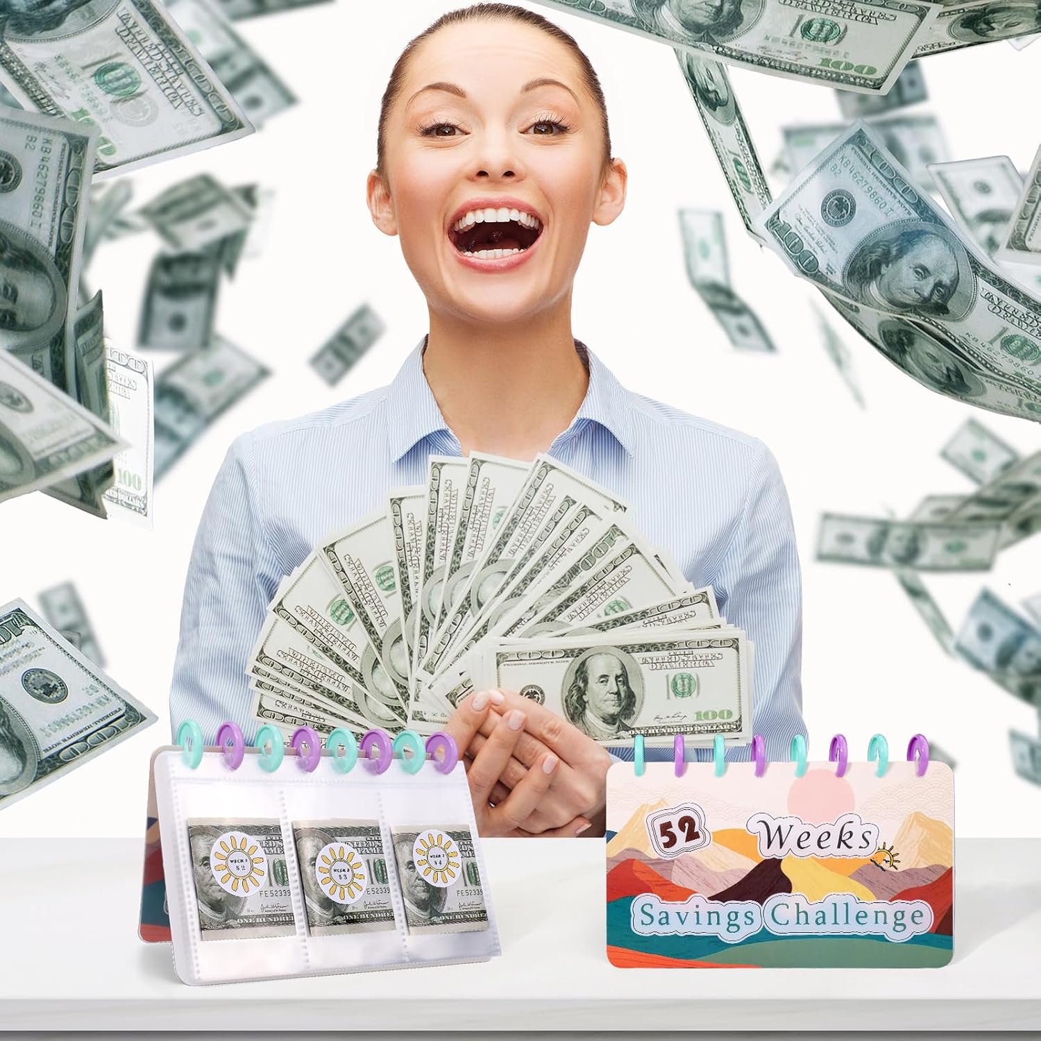 BABORUI Carpeta de desafíos de ahorro de dinero de 52 semanas, libro de desafíos de ahorro de dinero con sobres para ahorro de efectivo, carpeta de