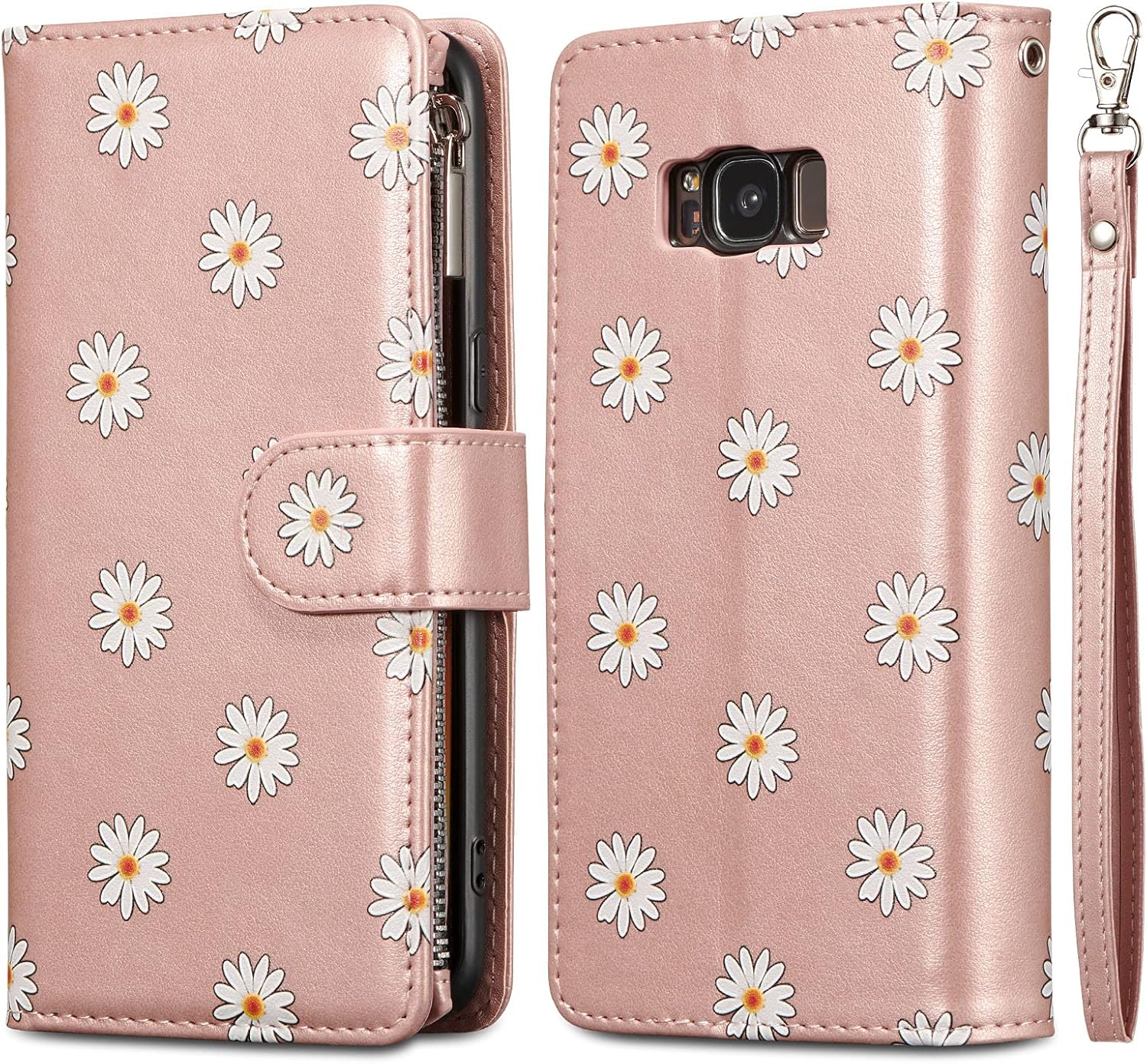 UEEBAI Funda tipo cartera para Samsung Galaxy S9 Plus, funda de piel sintética, cierre magnético, bolsillo con cremallera, ranuras para tarjetas con