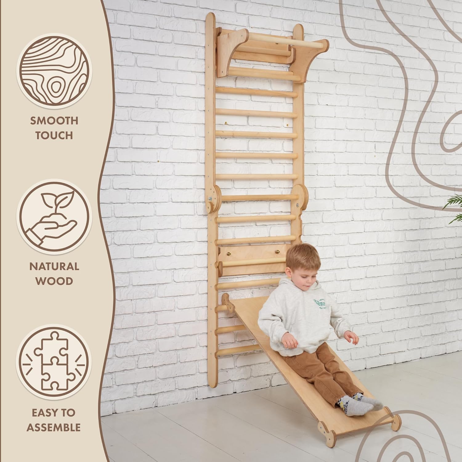 Escalera sueca Gimnasio para niños – Montessori Play Gym Escalada Set – Juguetes de escalada de madera para niños pequeños de 1 a 3 años