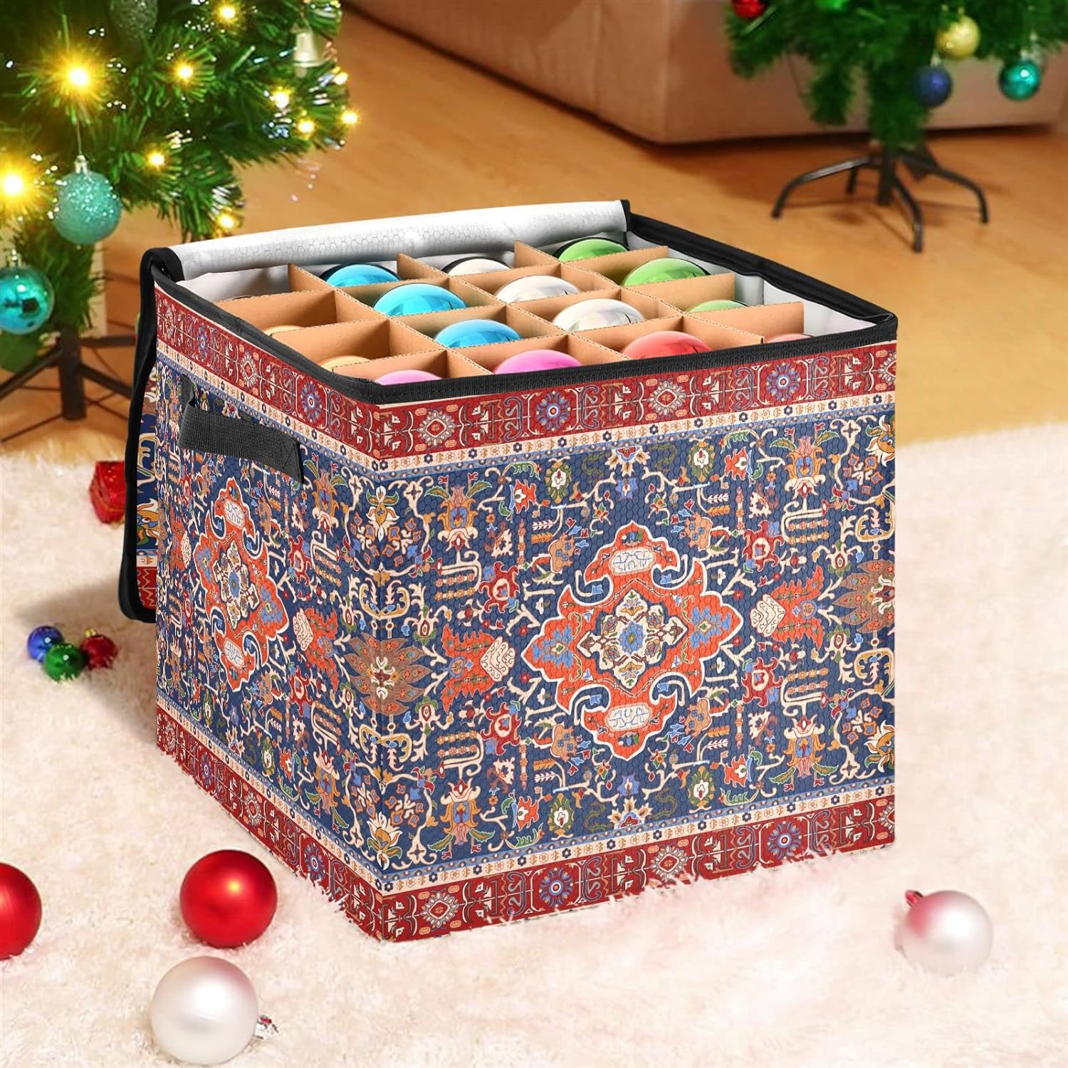 QwThum Caja de almacenamiento de adornos navideños con tapas, organizador de decoración de Navidad duradero resistente al agua, contenedor con