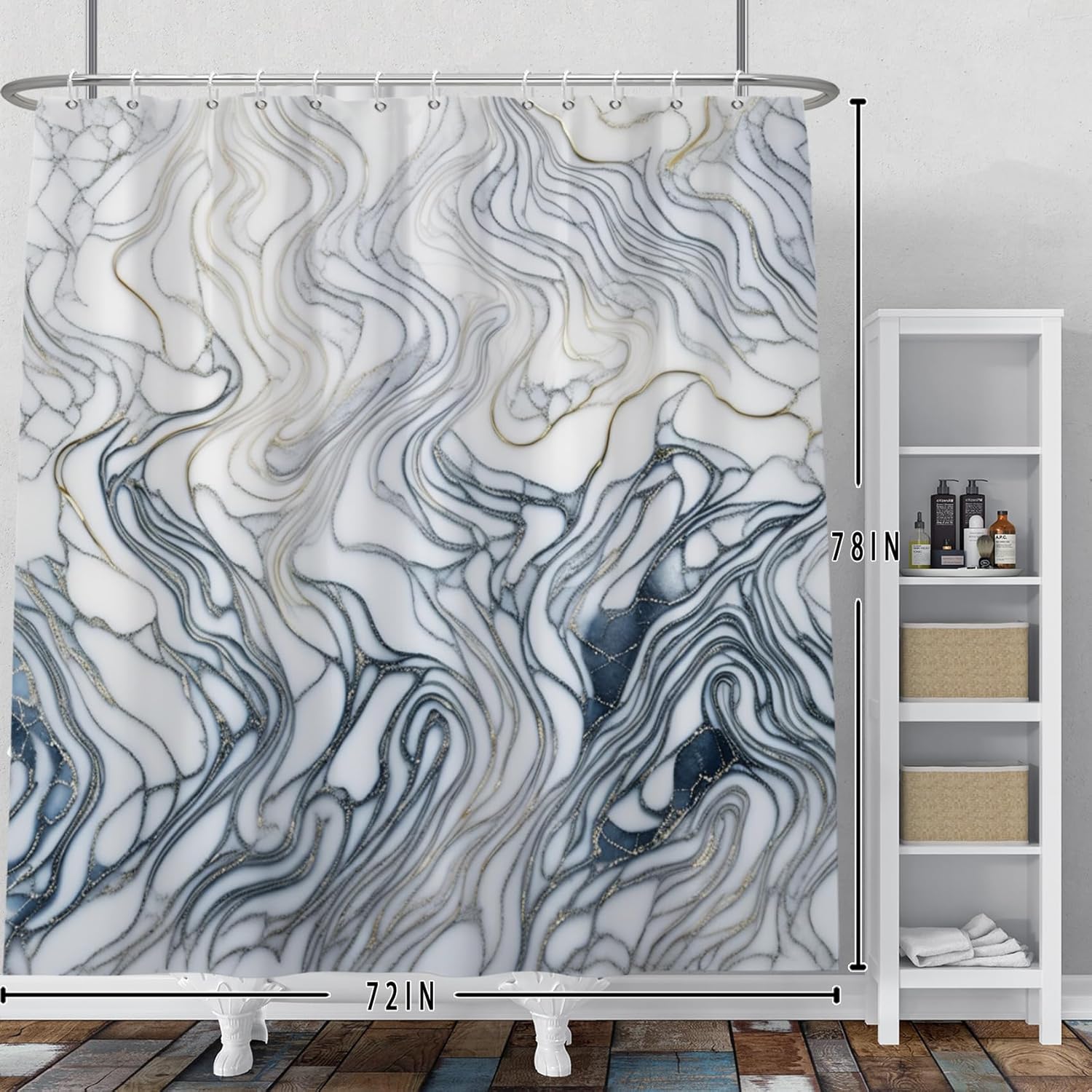 Baocicoo – Cortina de ducha de mármol azul marino y blanco, moderna cortina de ducha bohemia para baño, textura de lujo, decoración de hostal,