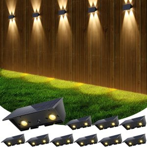 Luces solares impermeables para exteriores, 4 luces LED solares para valla, color blanco cálido, luces solares de pared de atardecer a amanecer, Luces solares impermeables para exteriores, 4 luces LED solares para valla, color blanco cálido, luces solares de pared de atardecer a amanecer,