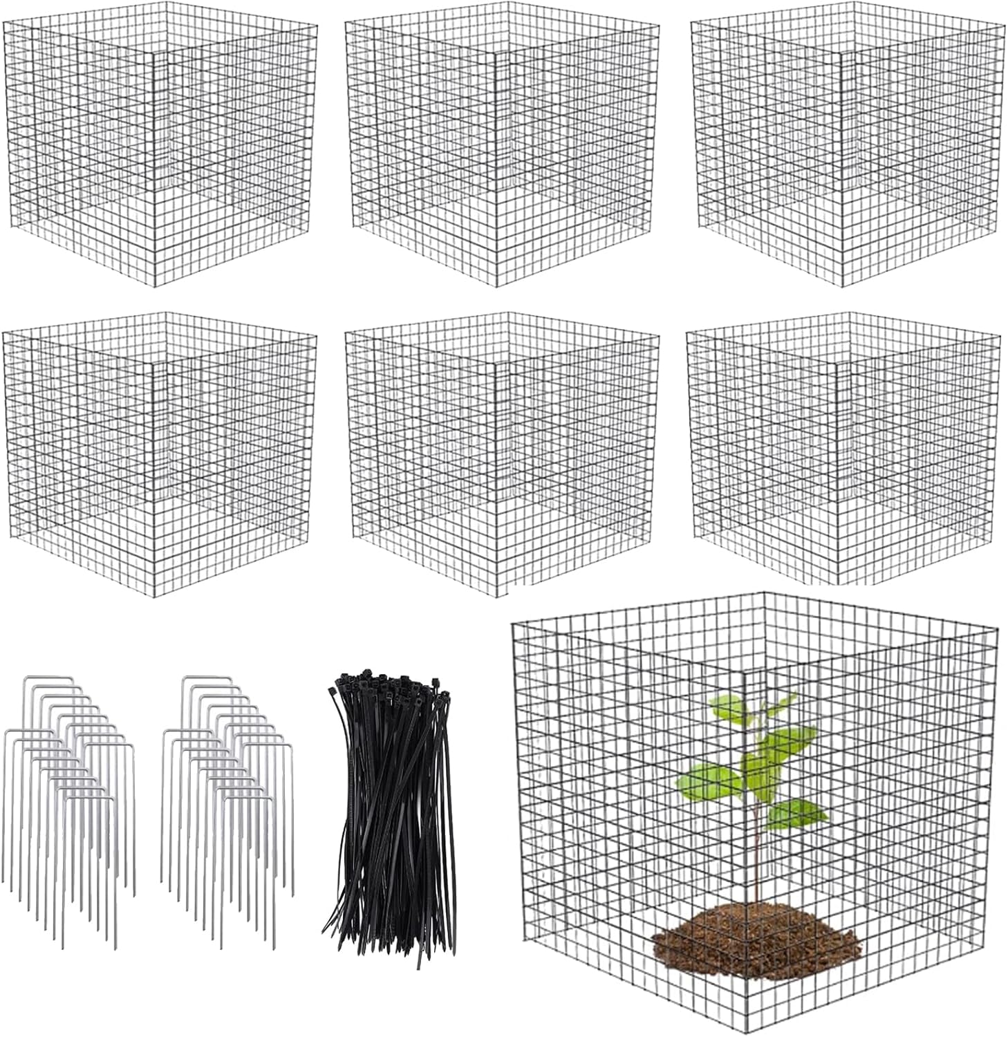 Protectores de plantas de alambre pequeño, paquete de 6 protectores cuadrados para plantas de animales, jaula de malla para plantas, cubierta de