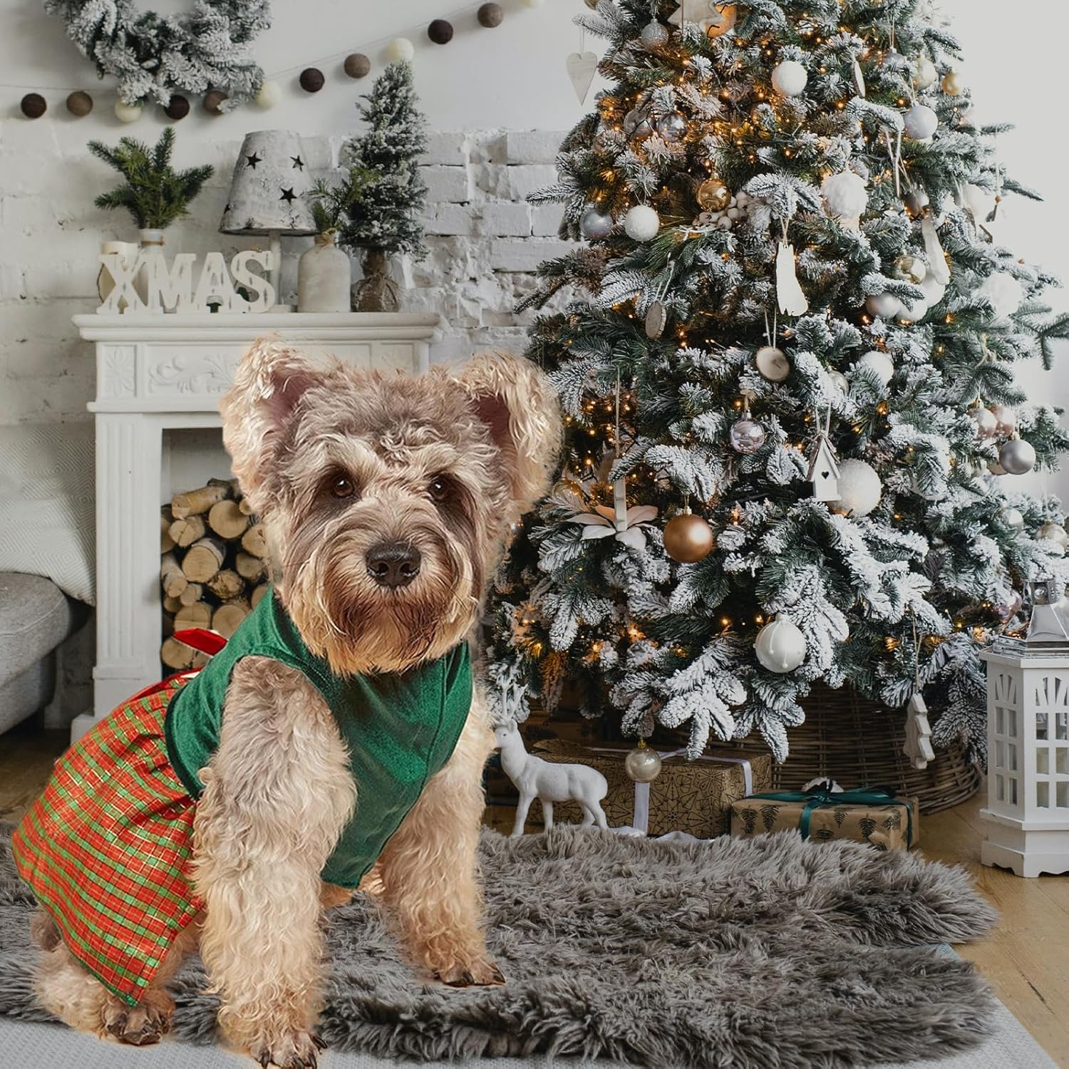 Vestido de Navidad para perro, disfraz de perro a cuadros con lazo, ligero rojoverde, disfraz de perrito ropa para mascotas, ropa para gatos, fiesta