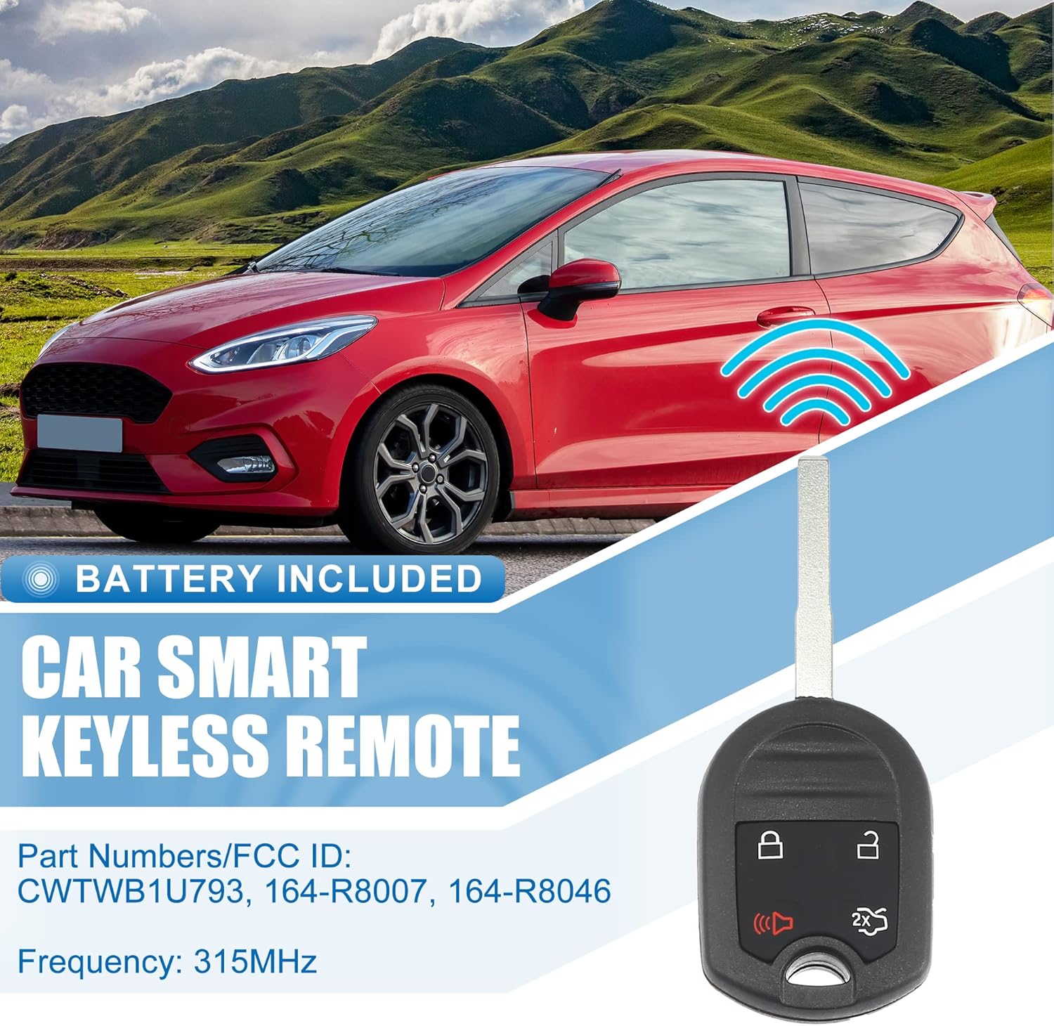 X AUTOHAUX 2 unids 315MHz CWTWB1U793 reemplazo sin llave entrada remoto llavero coche para Ford Fiesta 2015 2016 2017 2018 2019 chip 63 80 4 botón