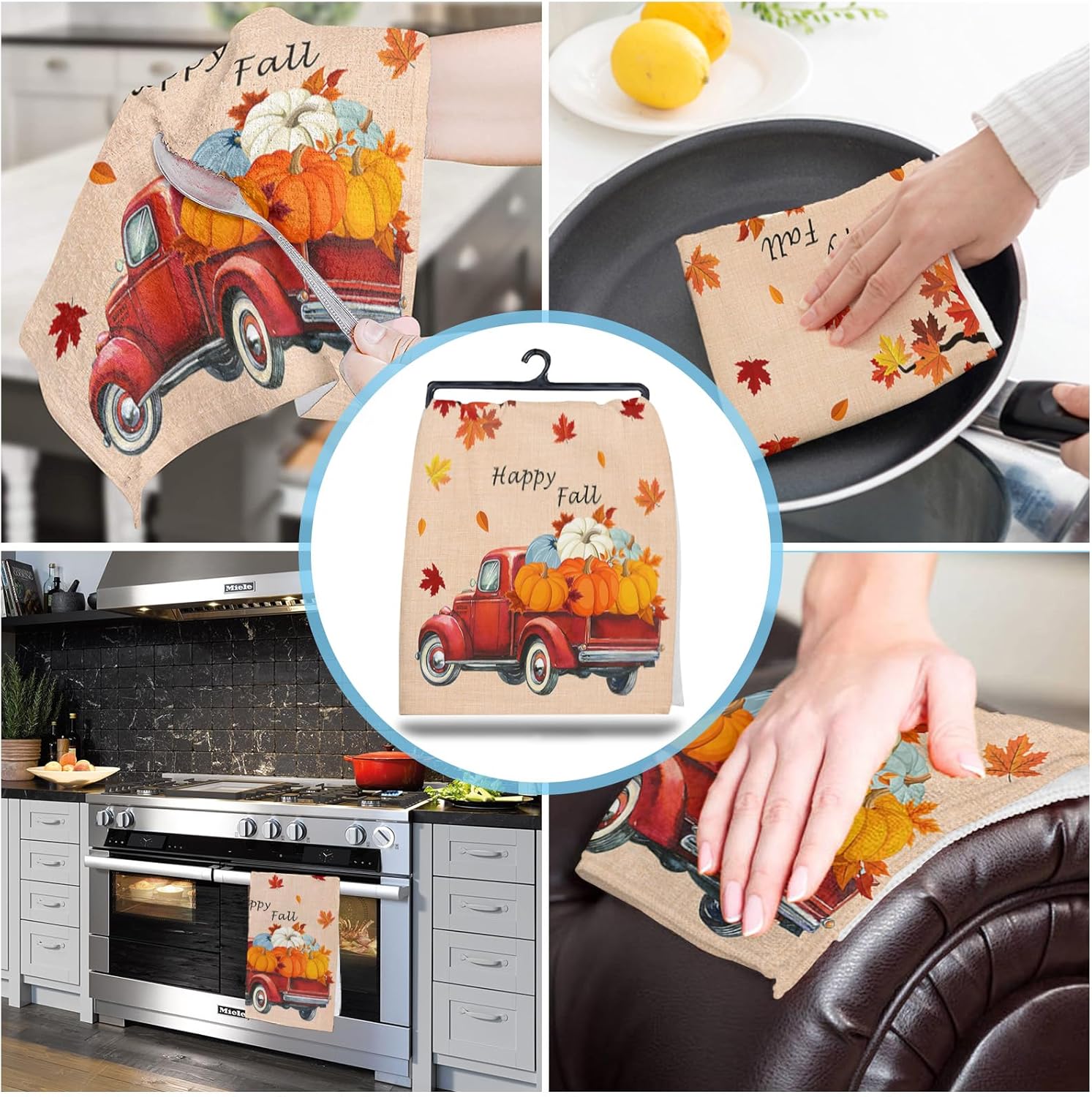 ZEREAA Paquete de 2 toallas de cocina otoñales, hojas de arce, calabazas, rojas, para cocina, ultra suaves, absorbentes, juego de toallas de cocina